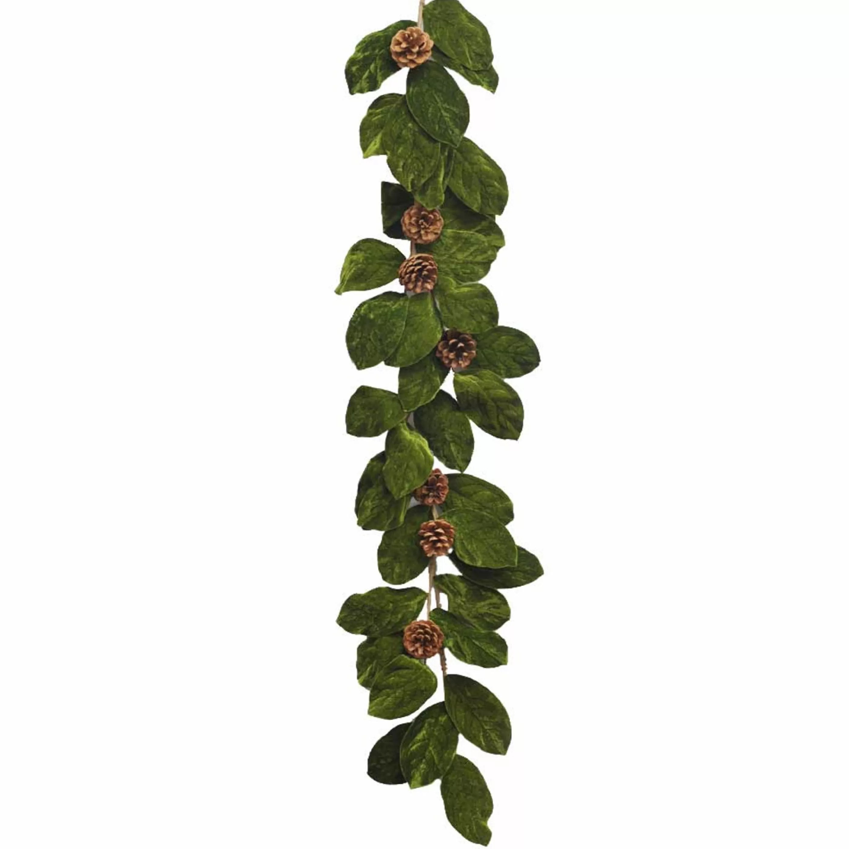 * Festive Sprays | Olive Green Velvet Leaf Garland With Pine Cones - 140Cm