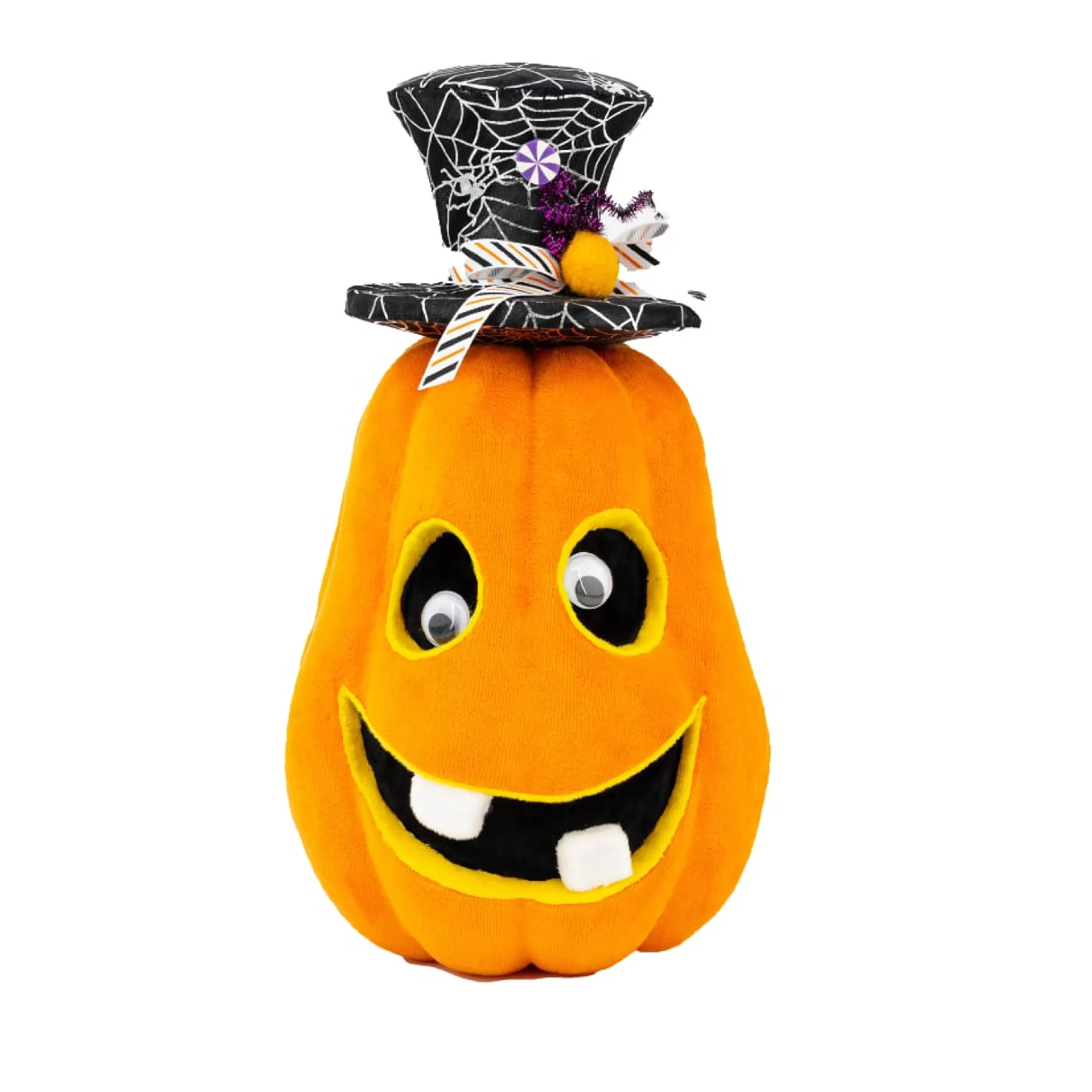 Best Witches of Halloween Orange Pumpkin Face With Web Top Hat - 29Cm