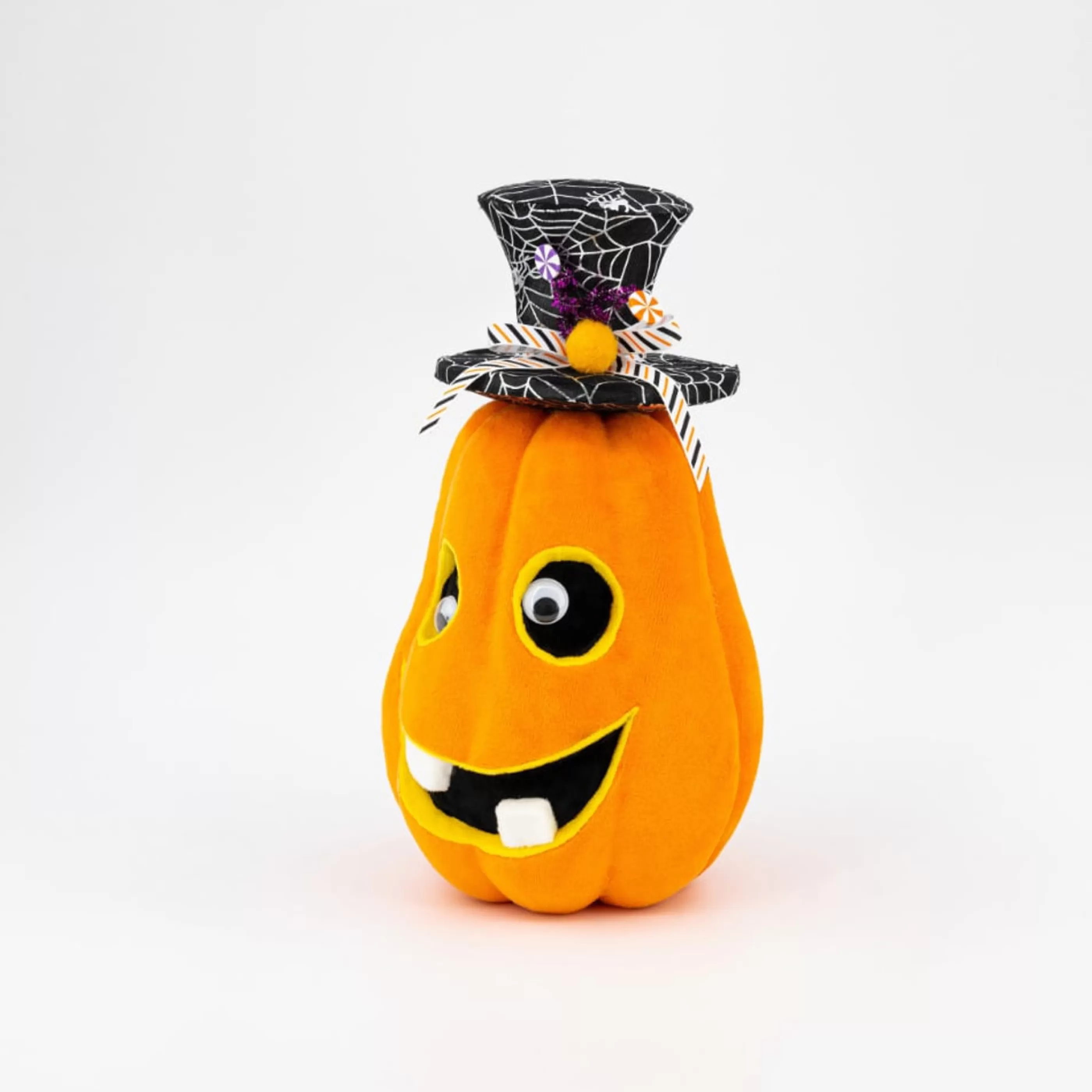 Best Witches of Halloween Orange Pumpkin Face With Web Top Hat - 29Cm