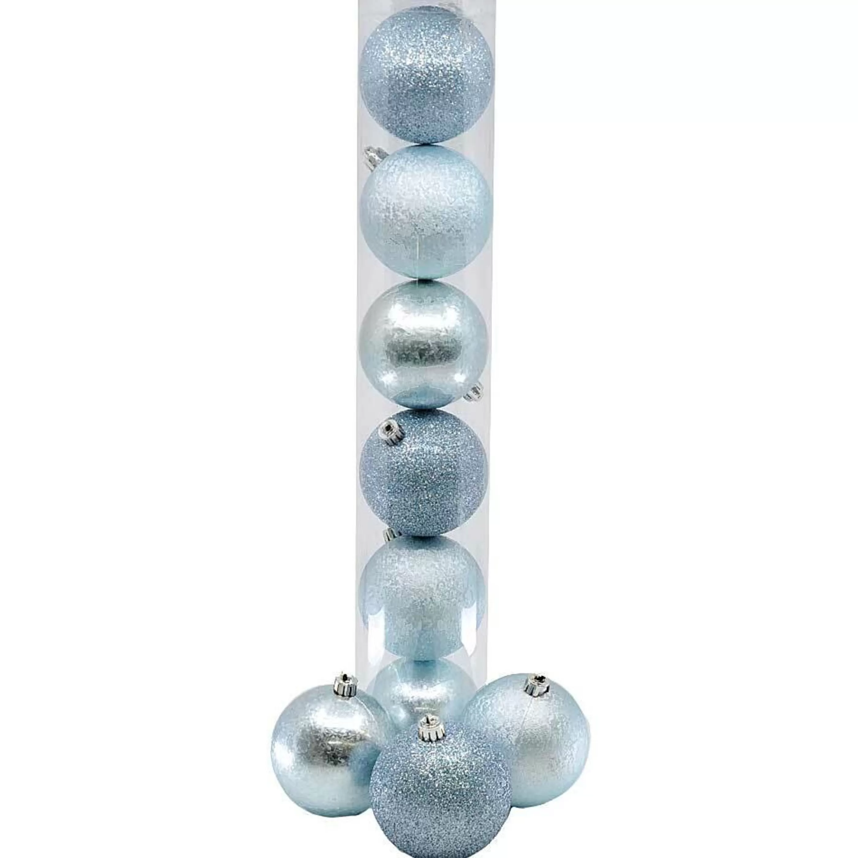 * Hanging Christmas Baubles | Pale Blue Textured Baubles (Pack Of 6) - 80Mm