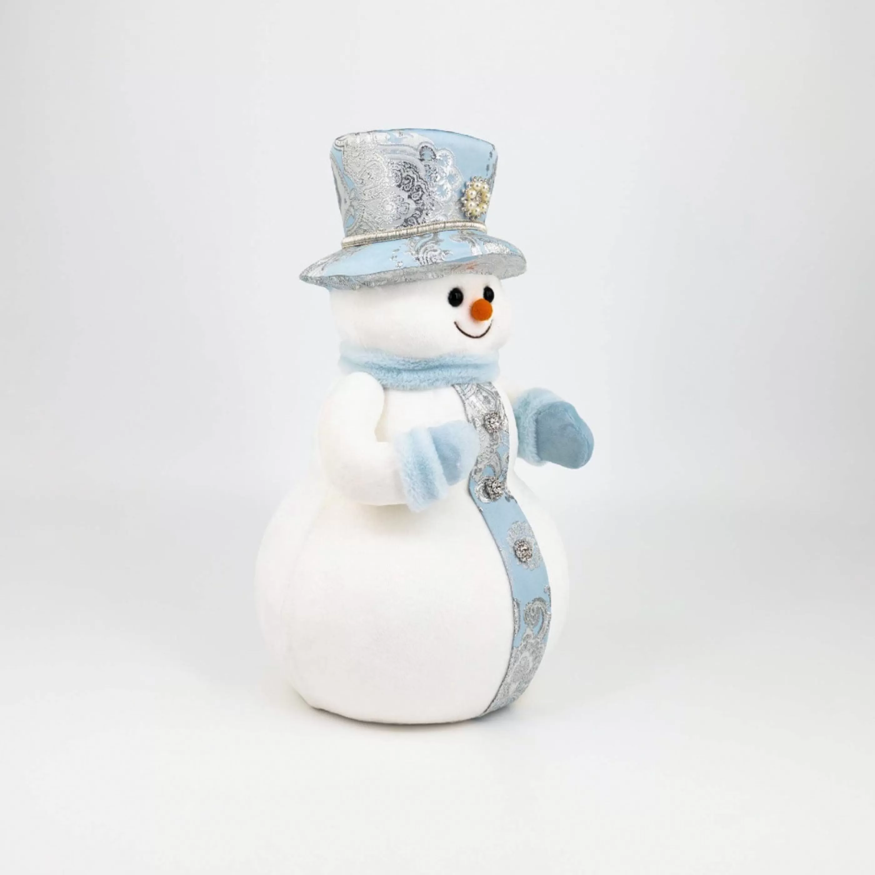 * Table Top Decorations | Pale Blue White Snowman With Top Hat - 39Cm