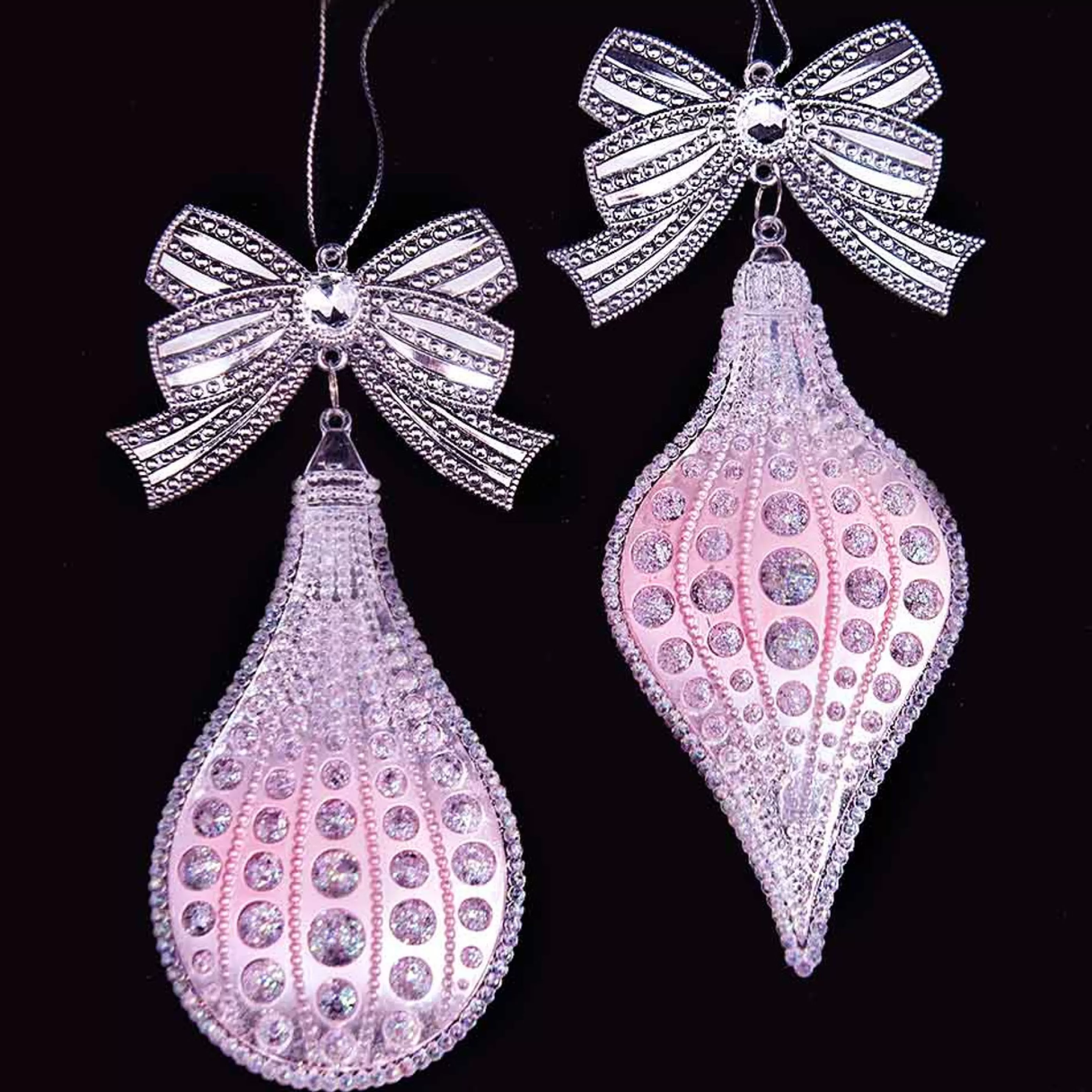 * Hanging Christmas Ornaments | Pale Pink Bauble Drop With Bow (2 Styles) - 9Cm