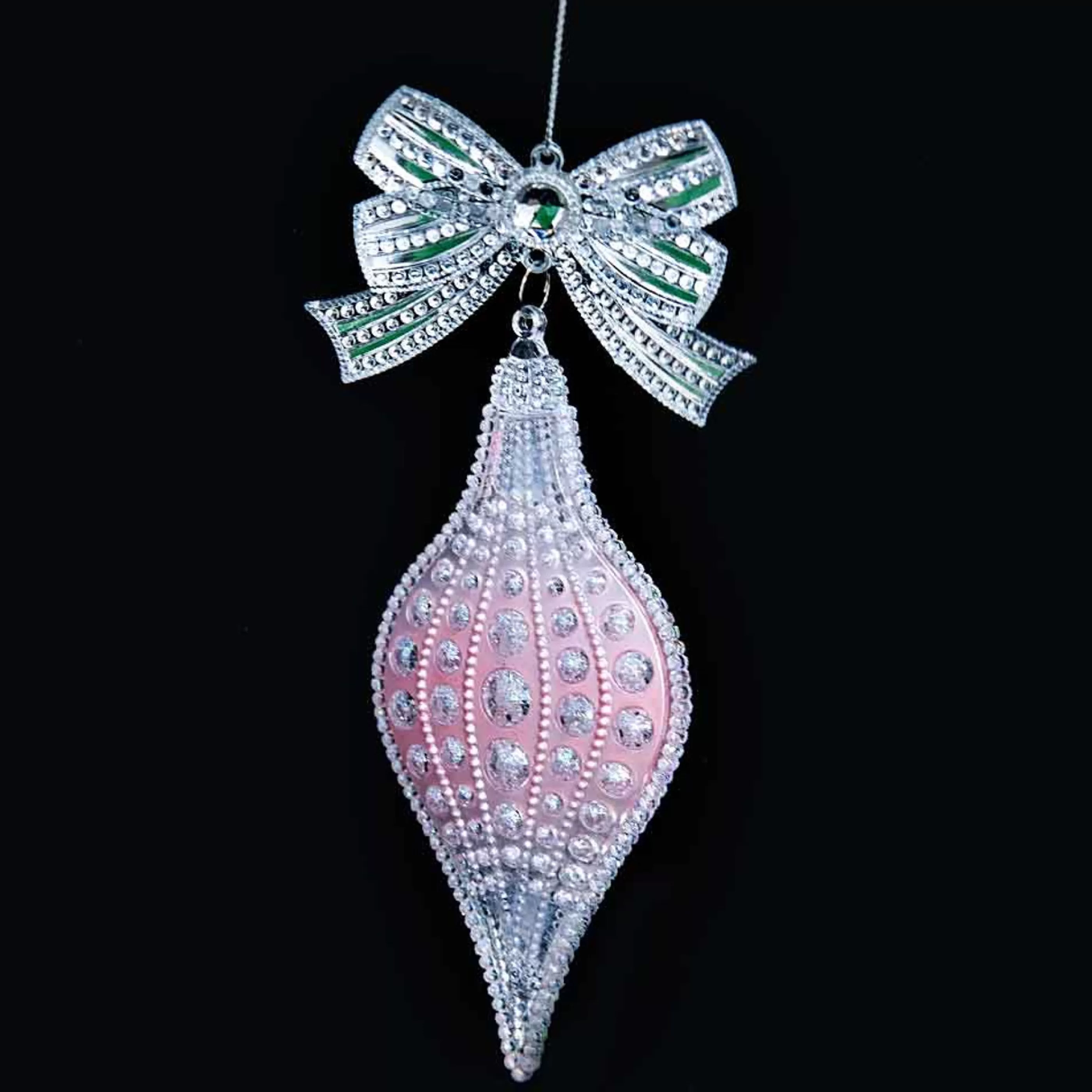 * Hanging Christmas Ornaments | Pale Pink Bauble Drop With Bow (2 Styles) - 9Cm