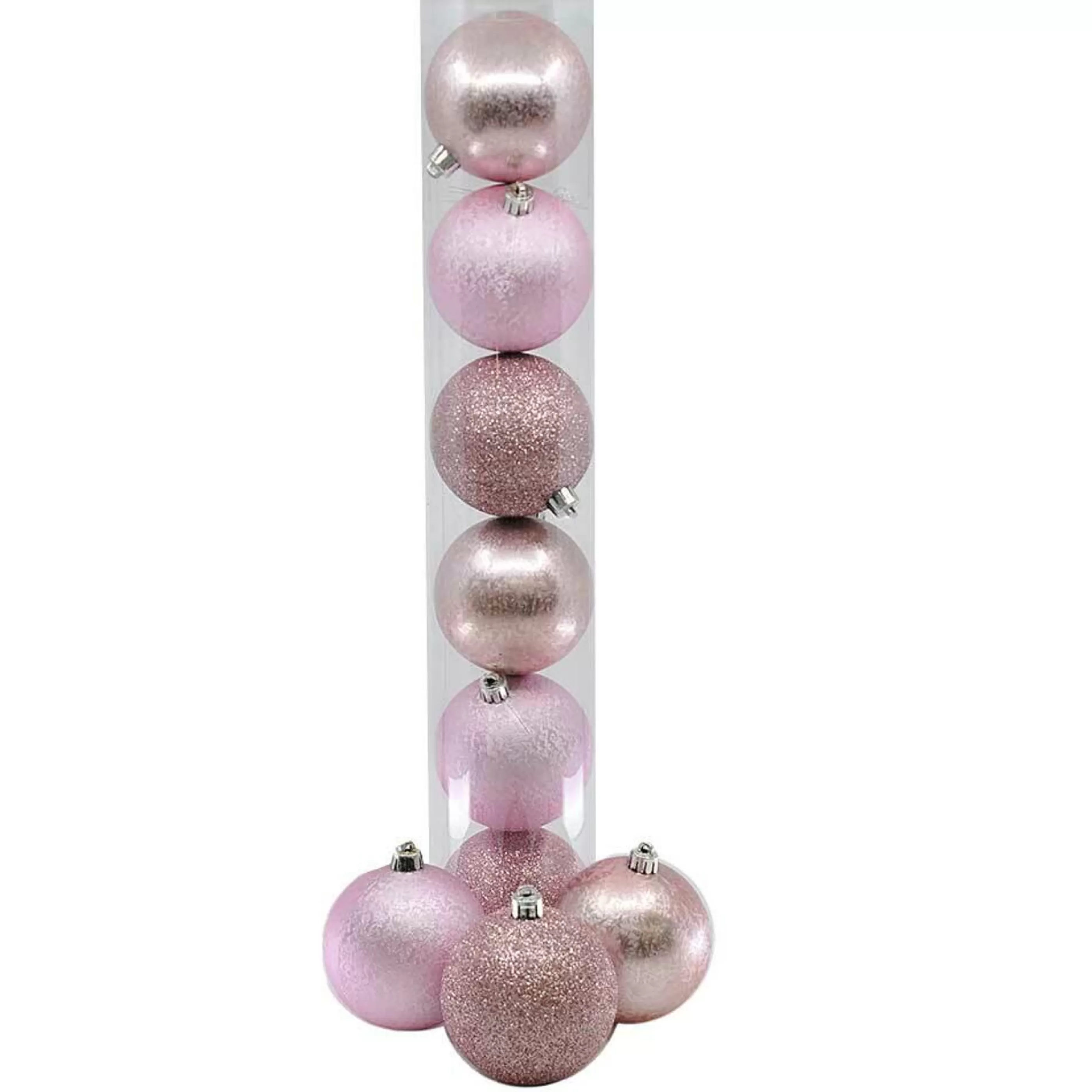 * Hanging Christmas Baubles | Pale Pink Textured Baubles (Pack Of 6) - 80Mmm