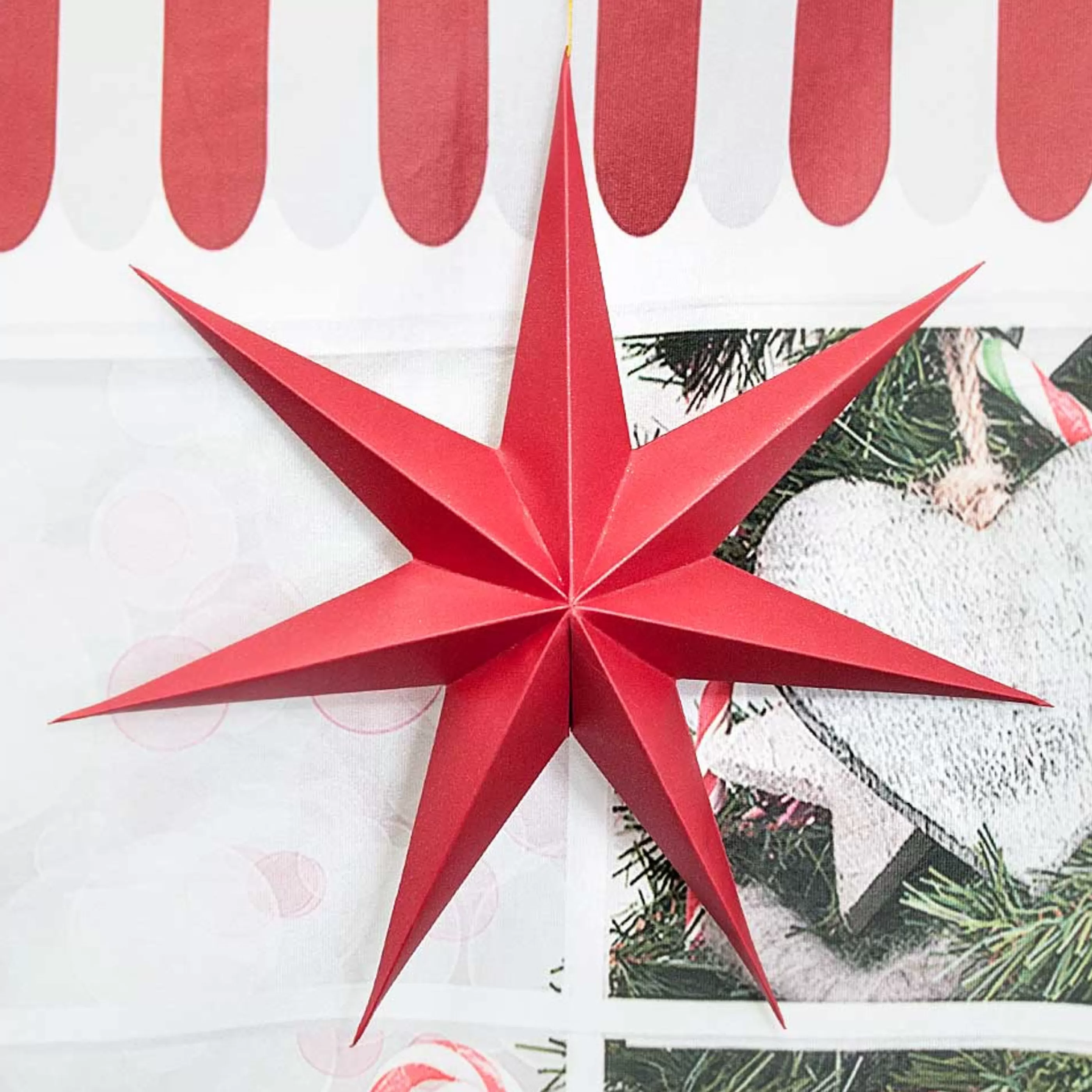 * Hanging Christmas Ornaments | Pearl Red Hanging Paper Star - 40Cm