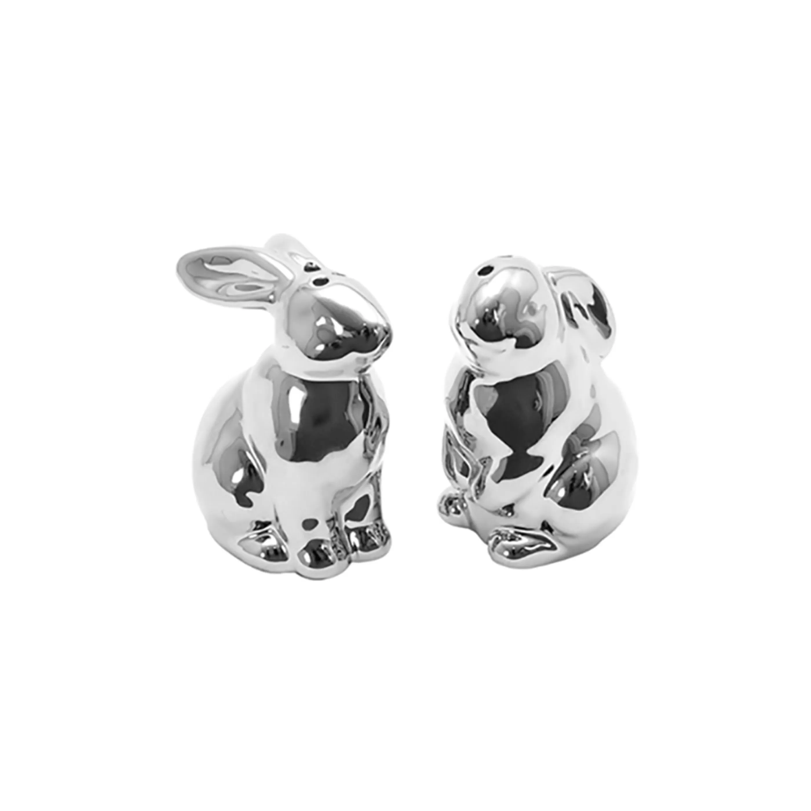 Easter Town Table Top Decorations | Pembroke Ceramic Silver Salt And Pepper Bunny - 6Cm