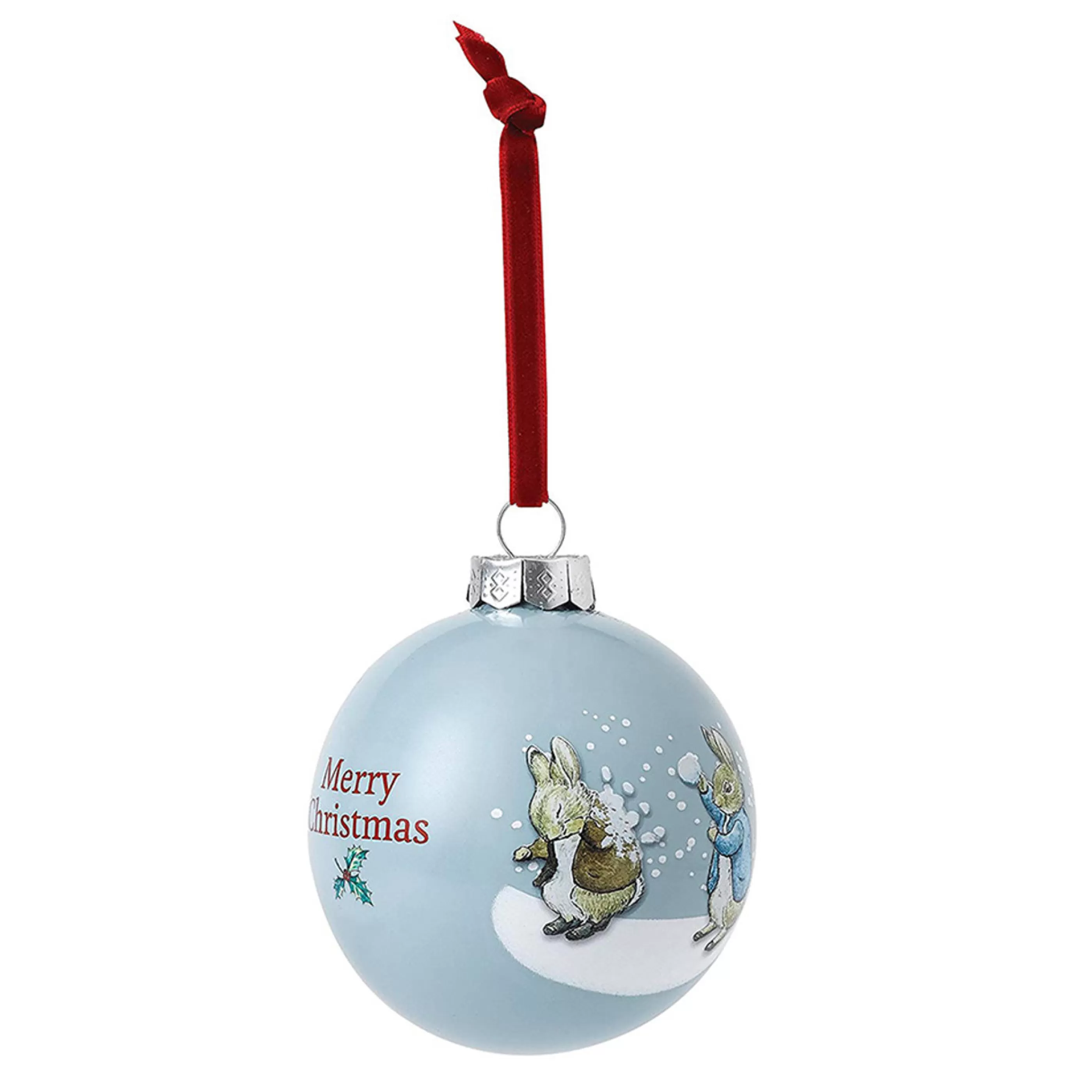 Beatrix Potter - Peter Rabbit Hanging Christmas Ornaments | Peter Rabbit & Benjamins Snowball Fight Glass Bauble - 8Cm