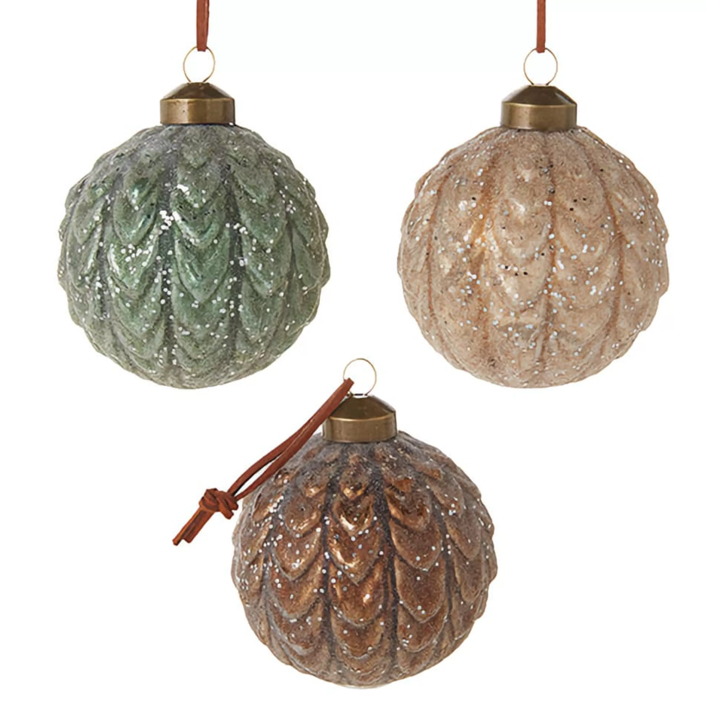 RAZ Imports Hanging Christmas Ornaments | Pinecone Ball Ornament (3 Styles) - 7.5Cm