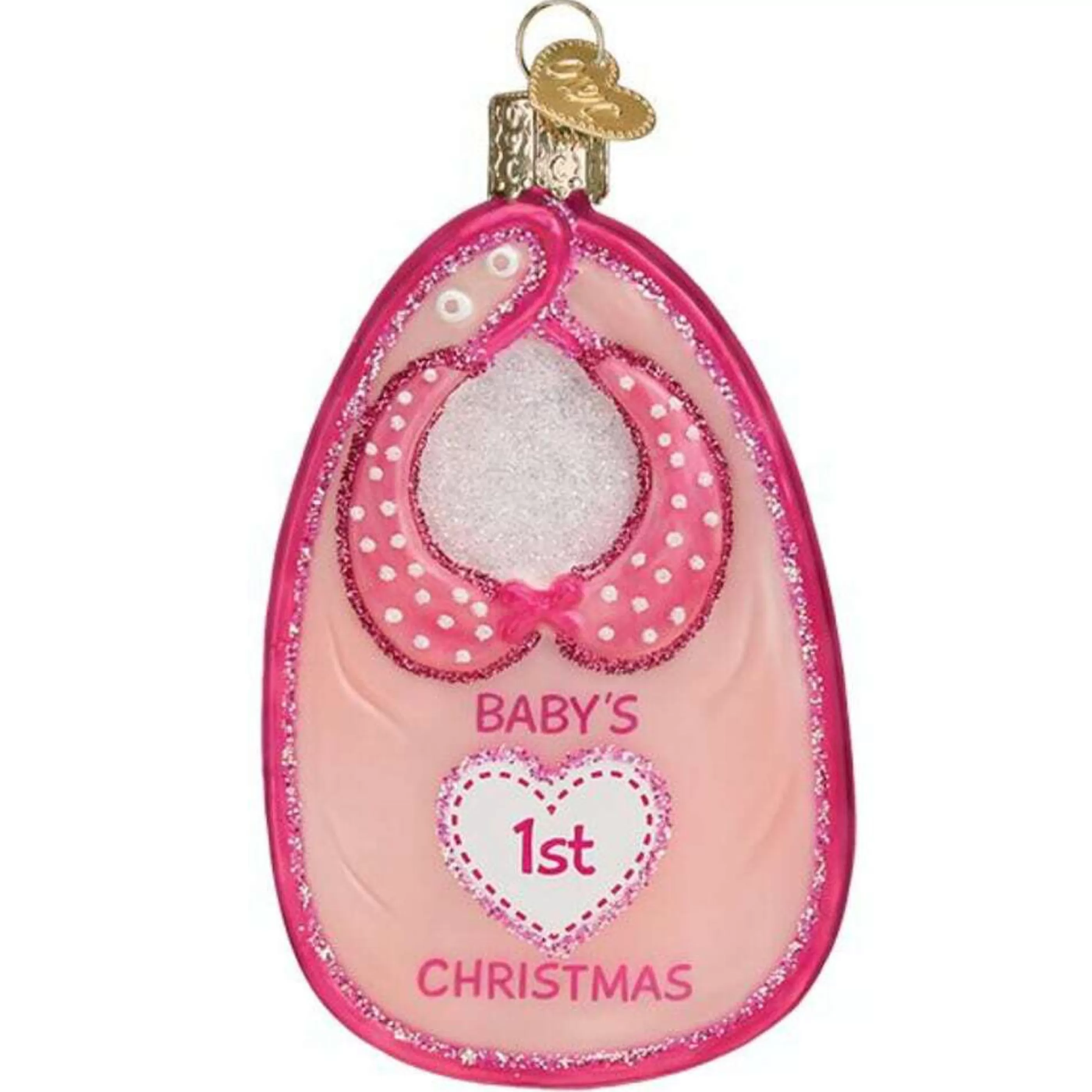 Old World Christmas Glass Hanging Christmas Ornaments | Pink Baby Bib Glass Ornament - 10Cm