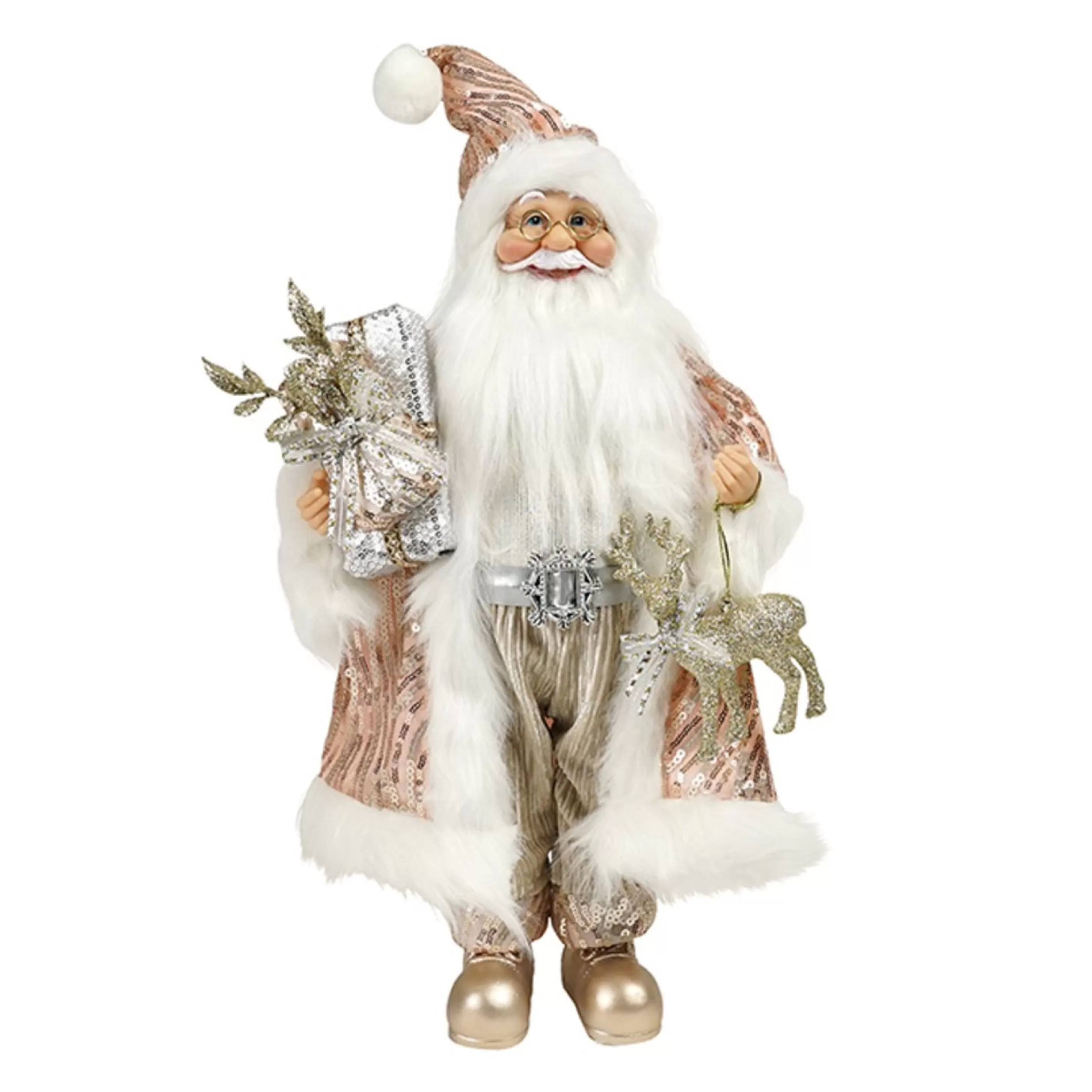 Best * Pink Champagne Fabric Santa With Deer - 46Cm