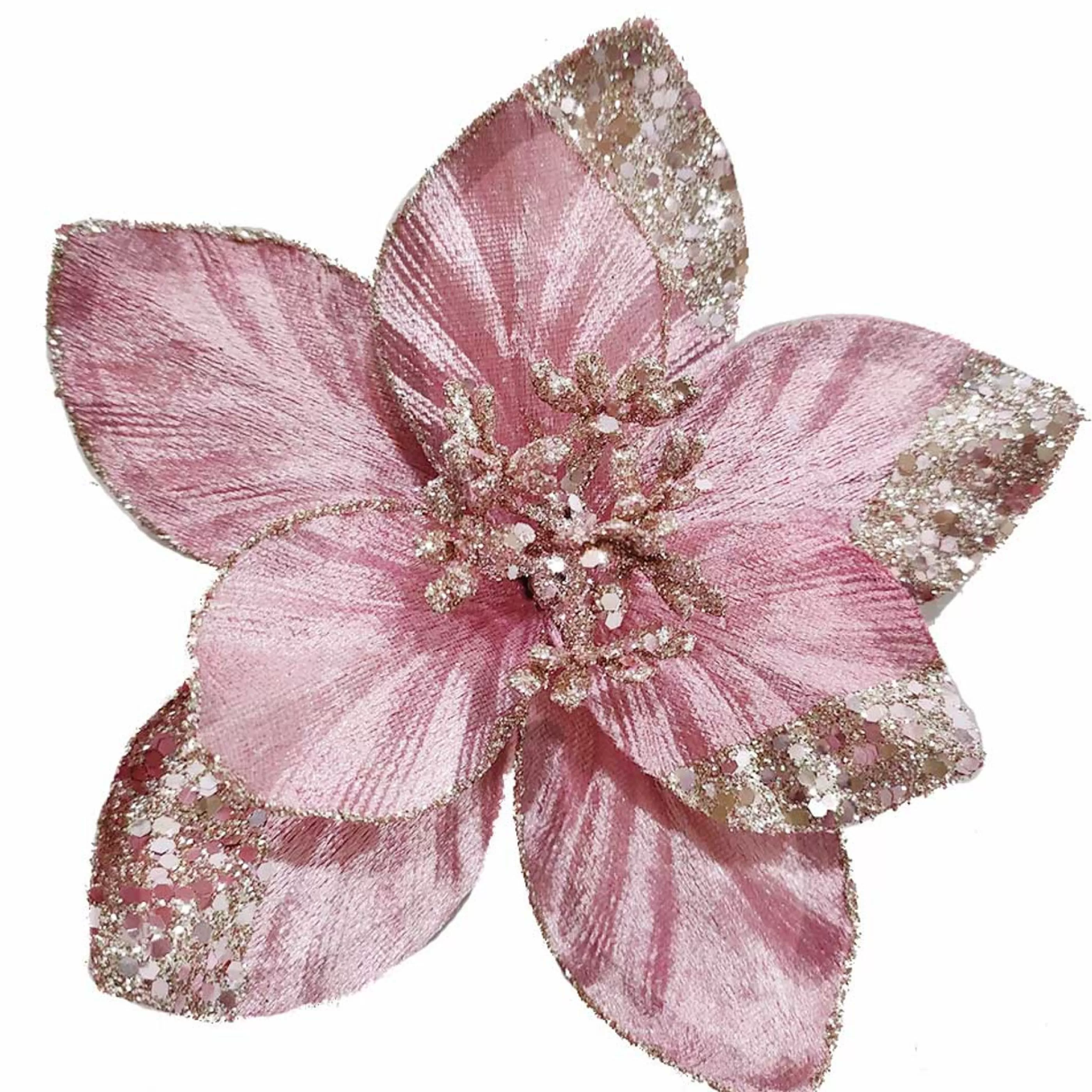 * Floristry | Pink Champagne Poinsettia On Clip - 18Cm