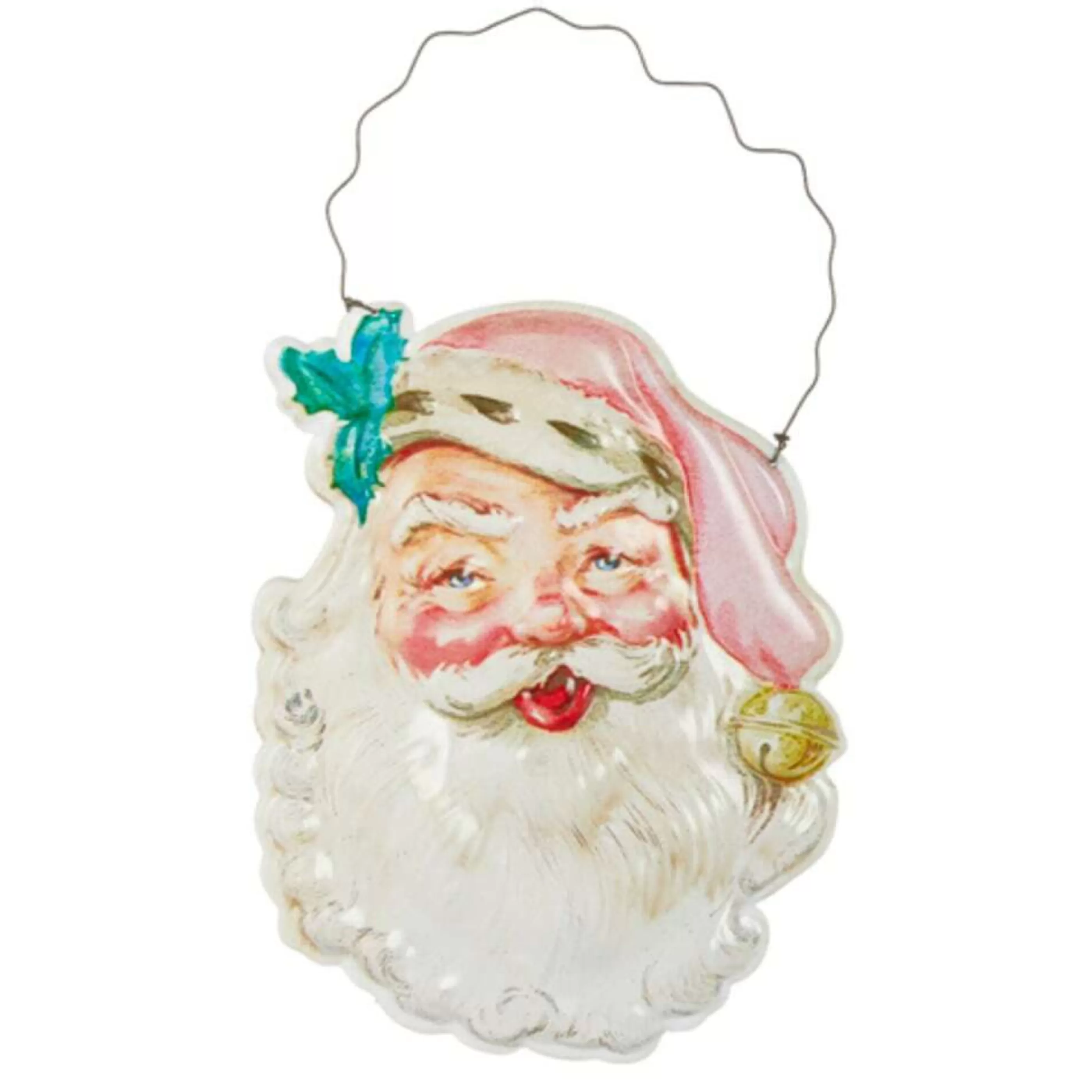 RAZ Imports Hanging Christmas Ornaments | Pink Embossed Metal Santa Ornament - 20Cm