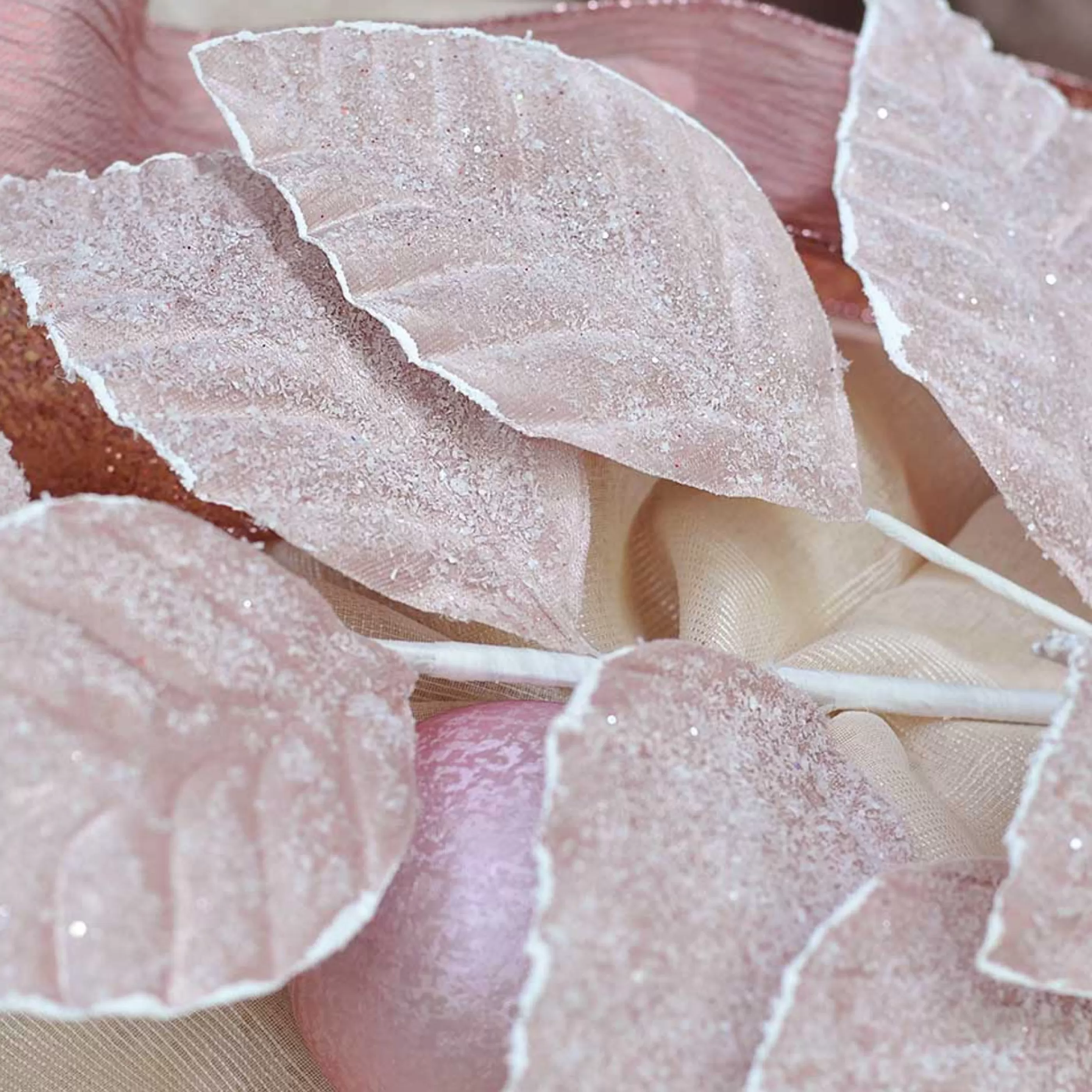 * Festive Sprays | Pink Frosted Leaves - 66Cm