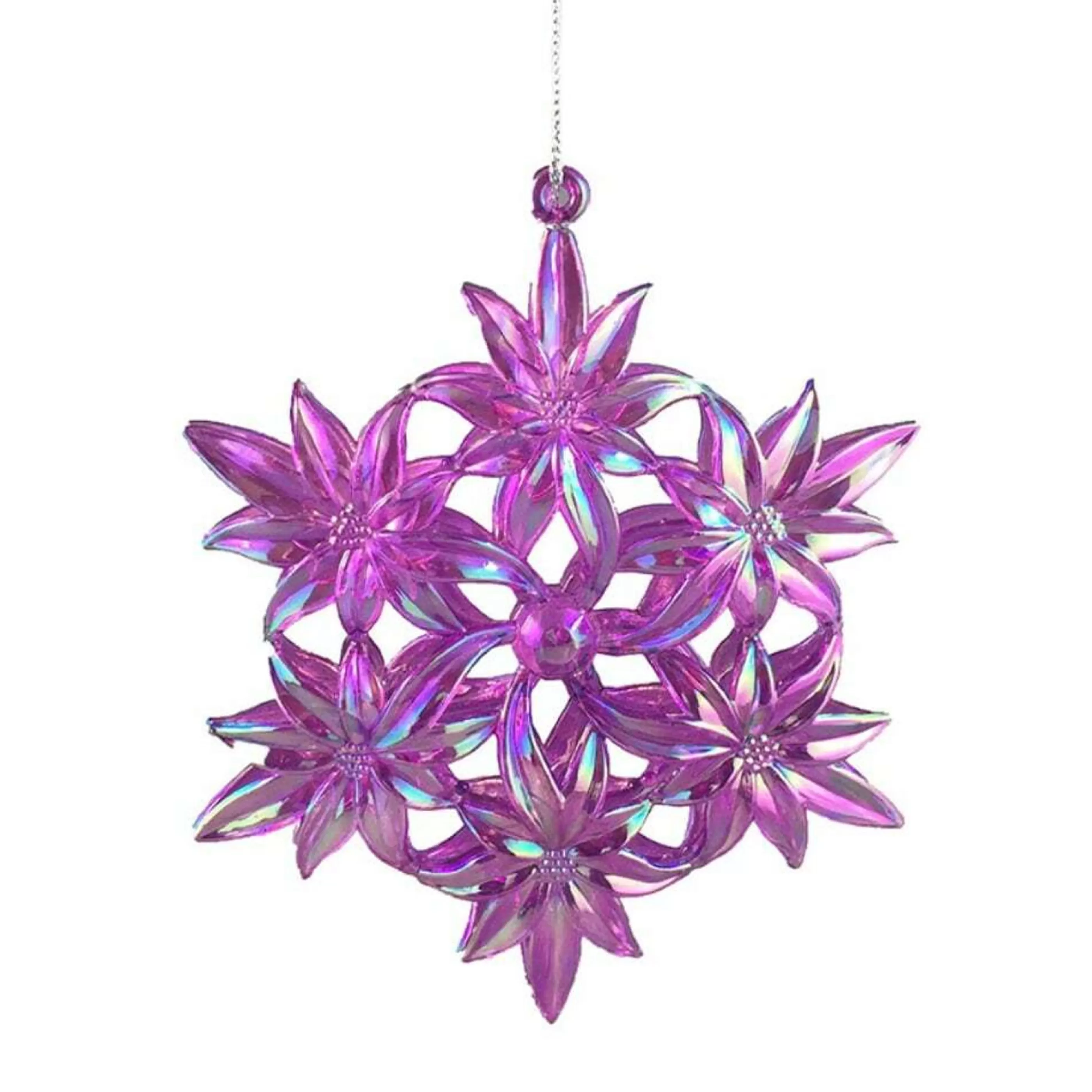 * Hanging Christmas Ornaments | Pink Iridescent Star Flower Ornament - 13 Cm