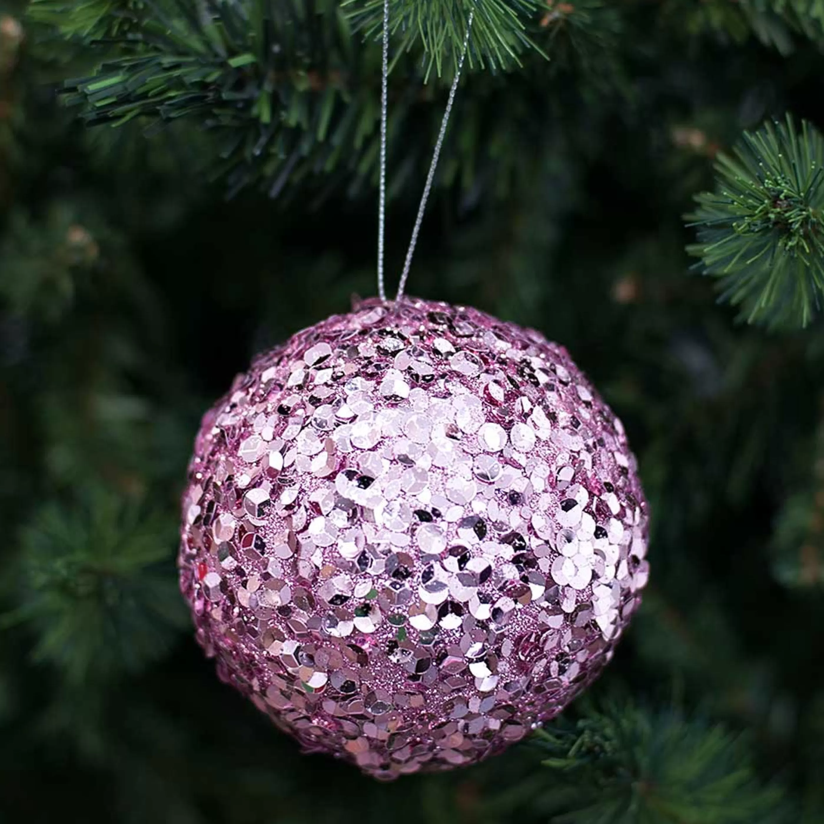 * Hanging Christmas Baubles | Pink Sparkle Sequin Hanging Bauble - 10Cm