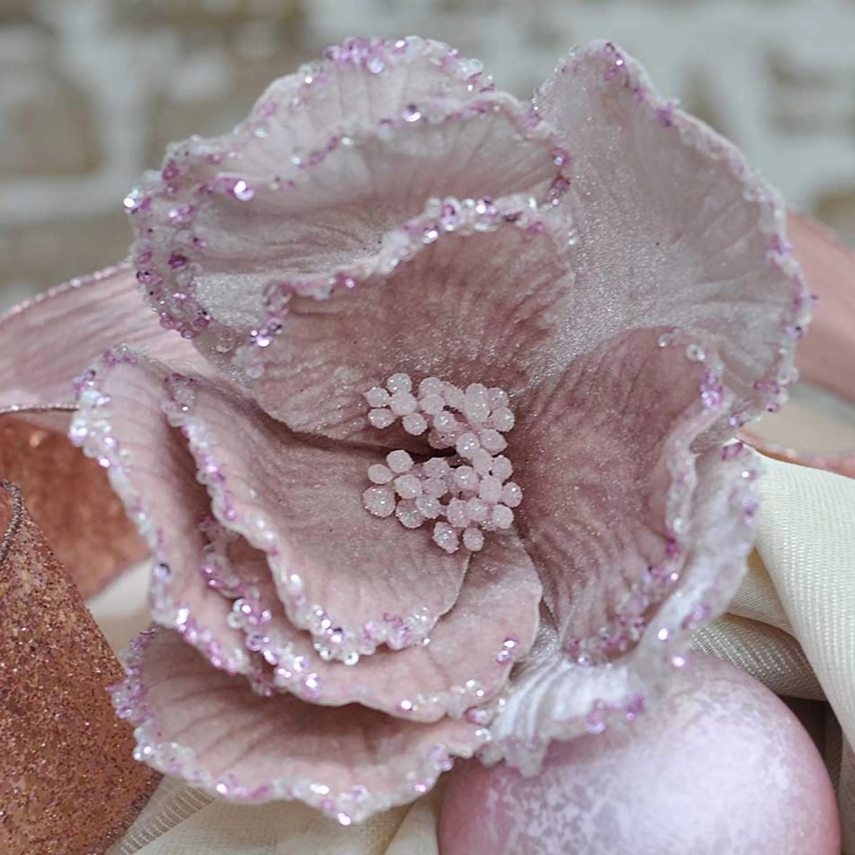 * Floristry | Pink Velvet Magnolia With Glittered Edge - 22Cm