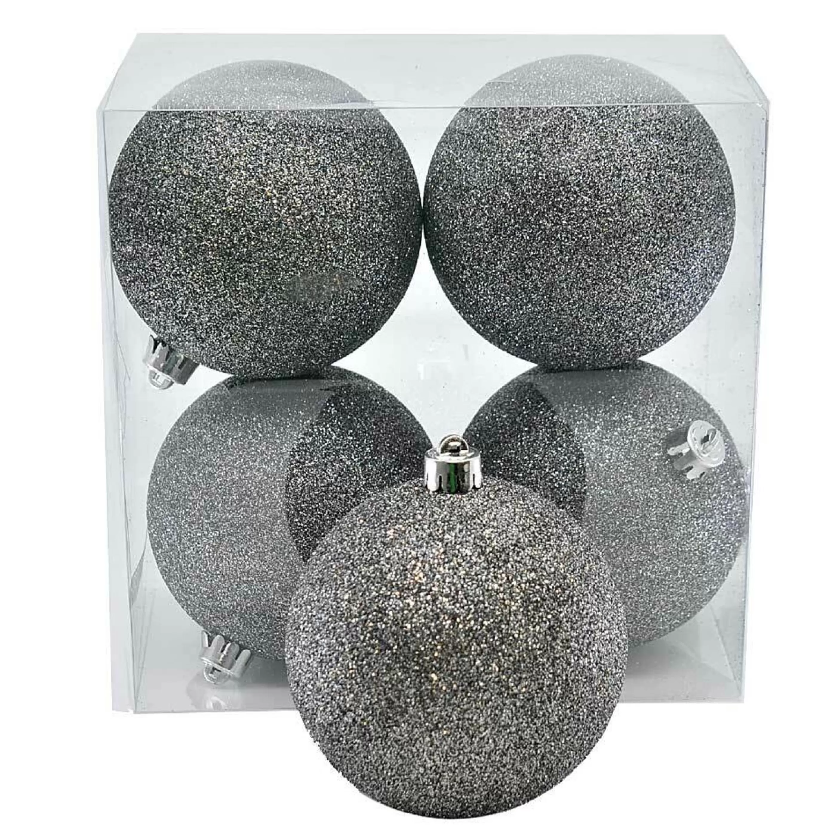 * Hanging Christmas Baubles | Platinum Glitter Baubles (4Pk) - 100Mm