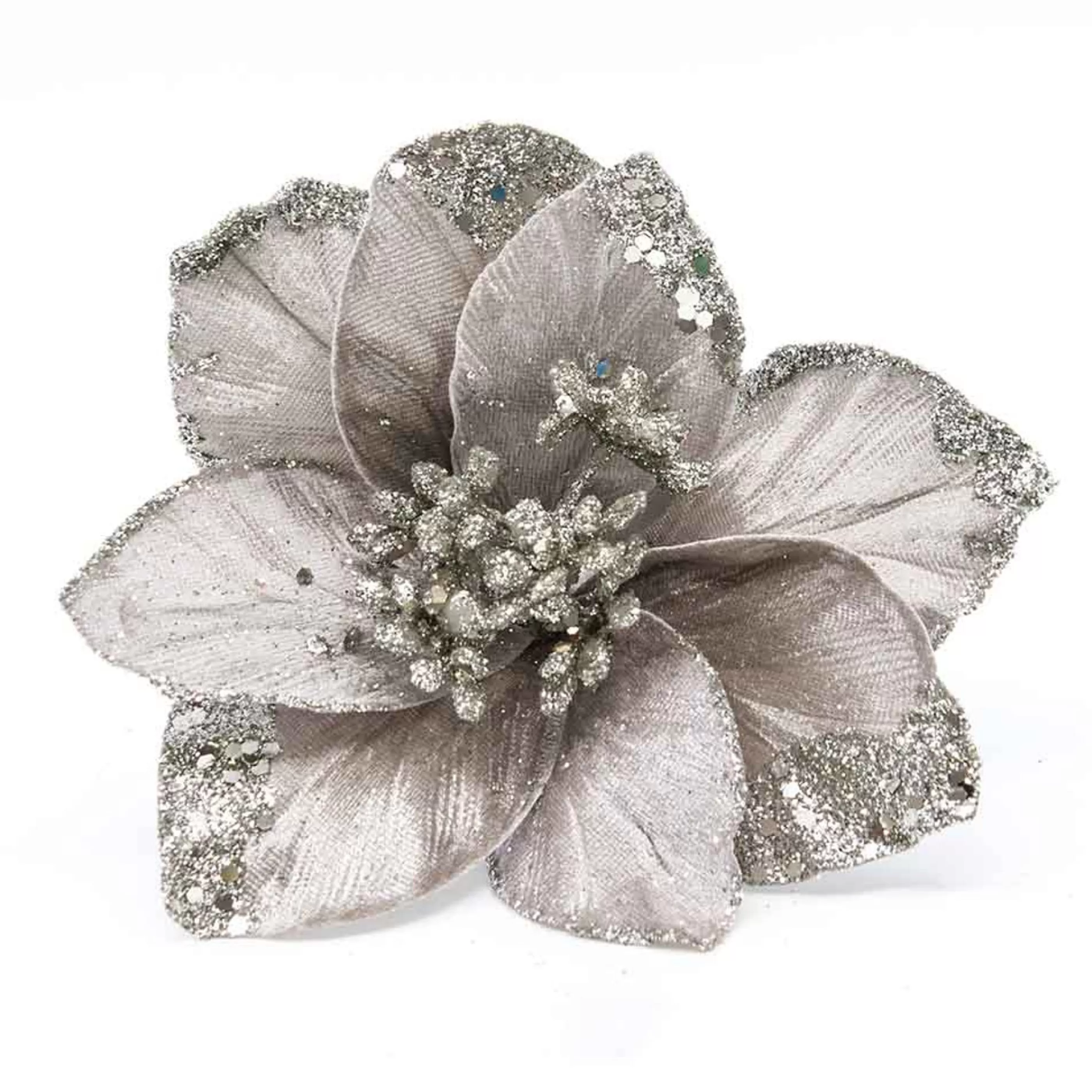 * Floristry | Platinum Poinsettia On Clip - 18Cm