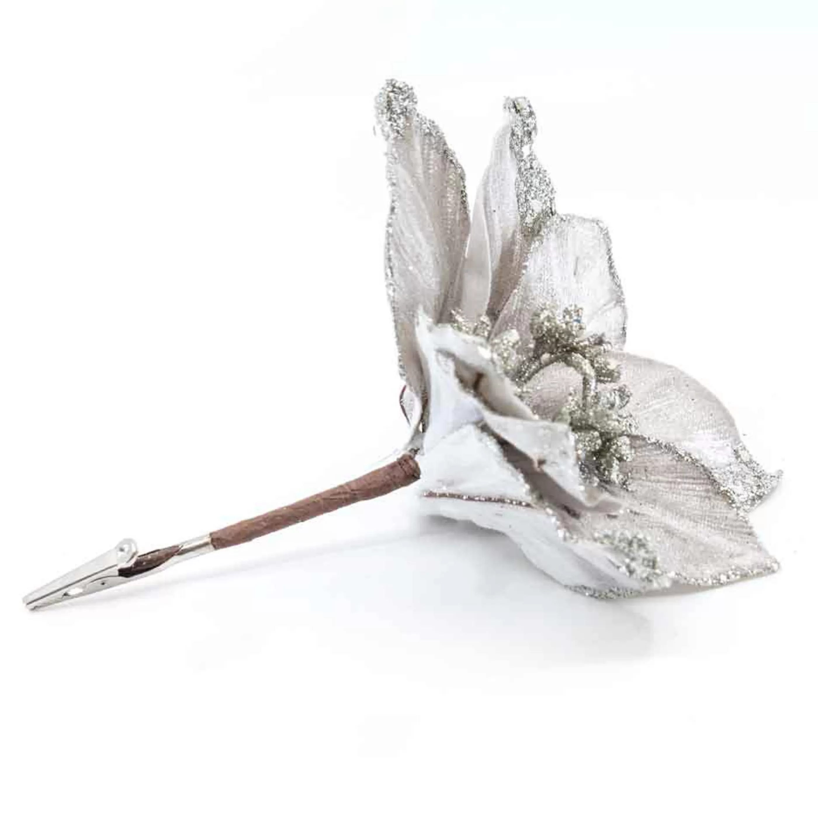 * Floristry | Platinum Poinsettia On Clip - 18Cm