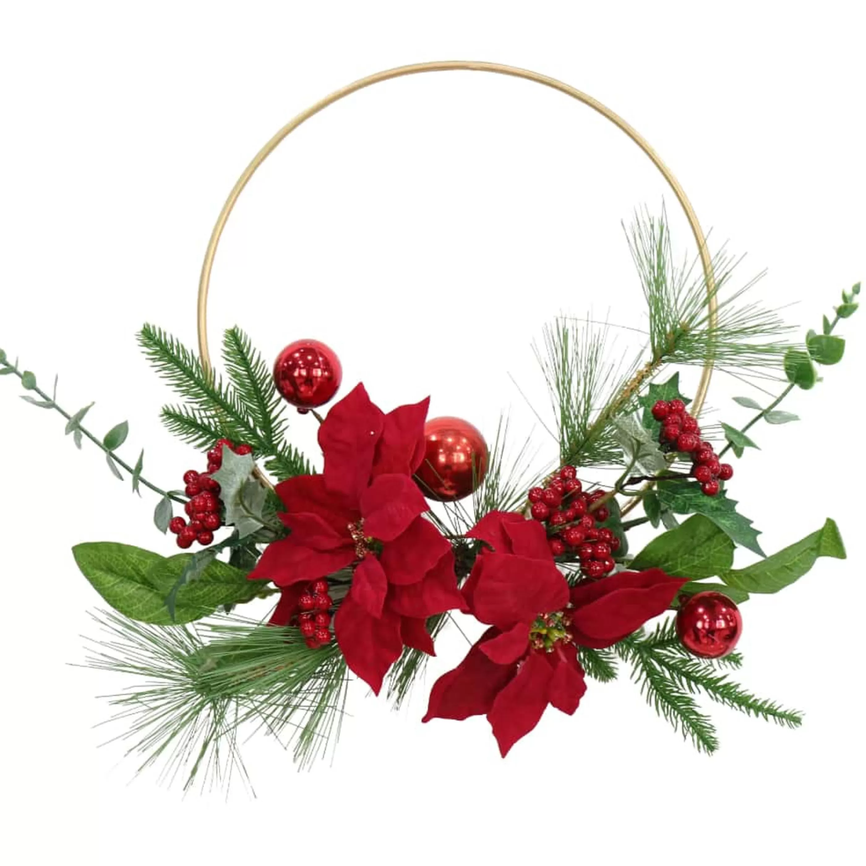 * Wreaths | Poinsettia Half Wreath Wire Ring - 40Cm