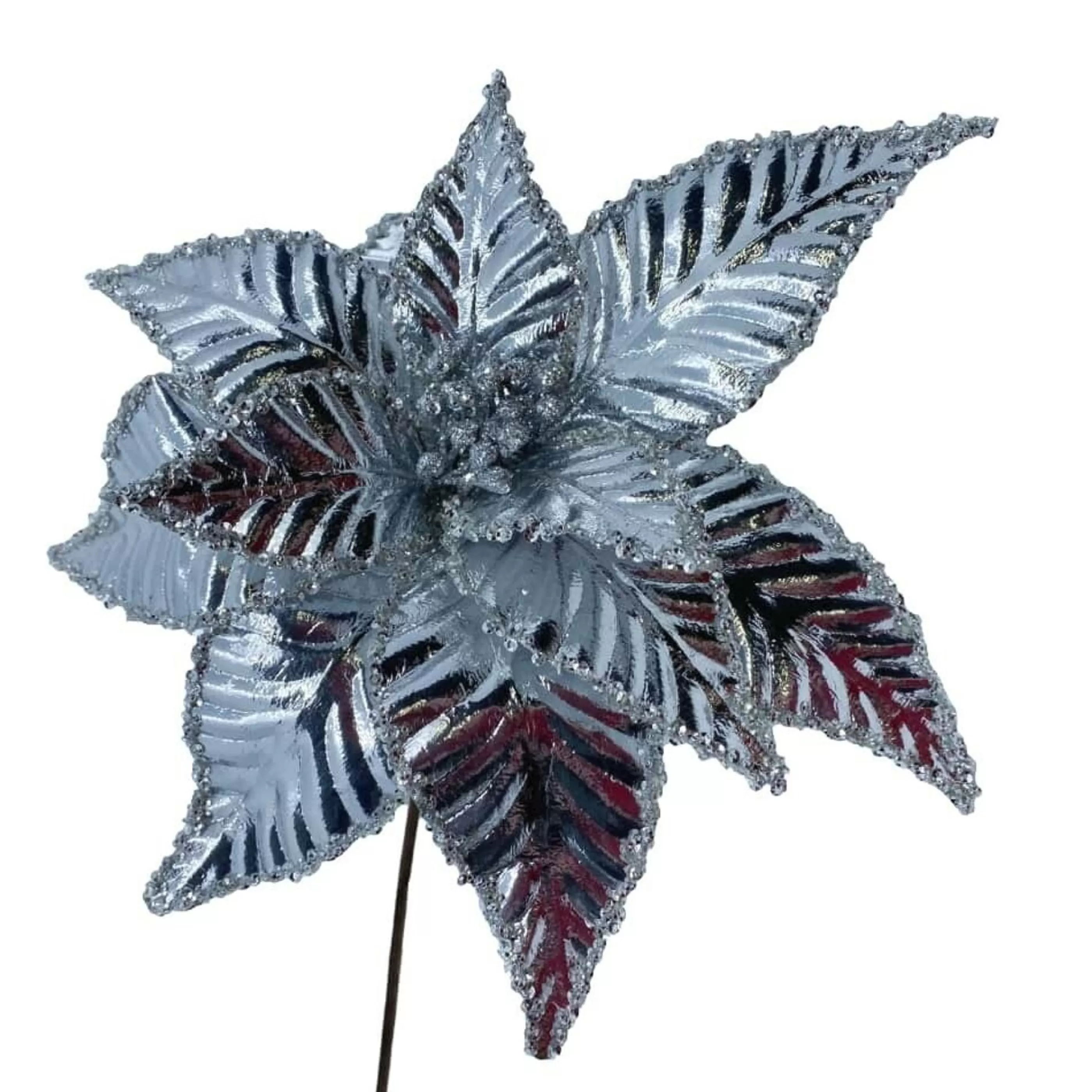 * Poinsettia Decorations | Poinsettia Silver Metallic - 32Cm