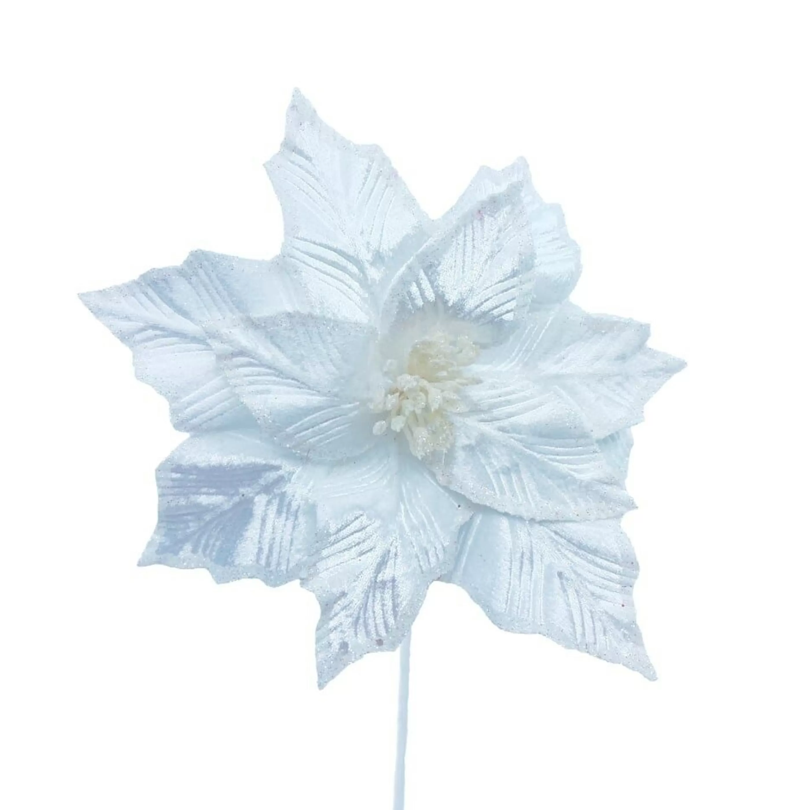 * Poinsettia Decorations | Poinsettia With Glittered Edge White - 30Cm