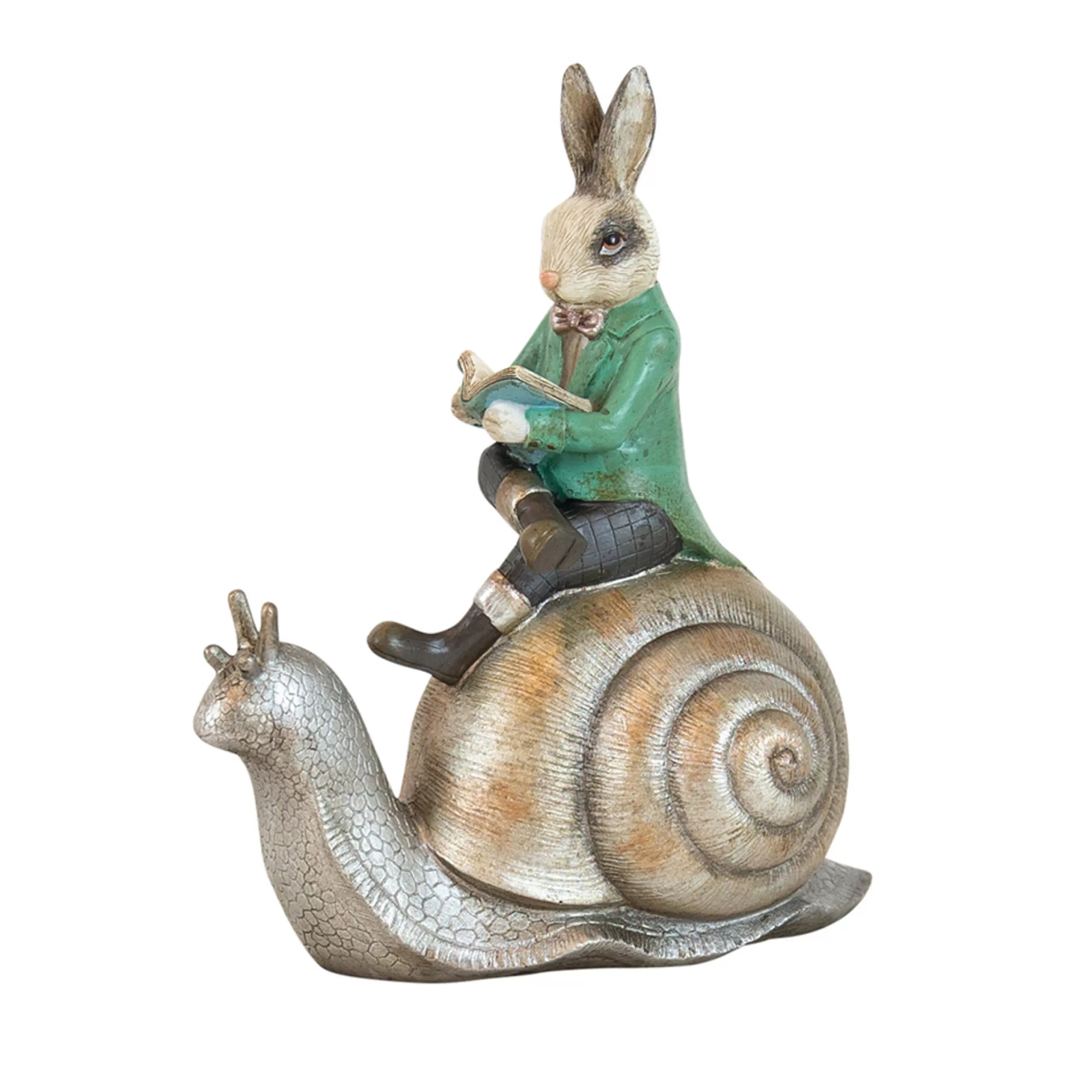 Easter Town Table Top Decorations | Potter Green Coat Bunny On Silver Snail - 21Cm