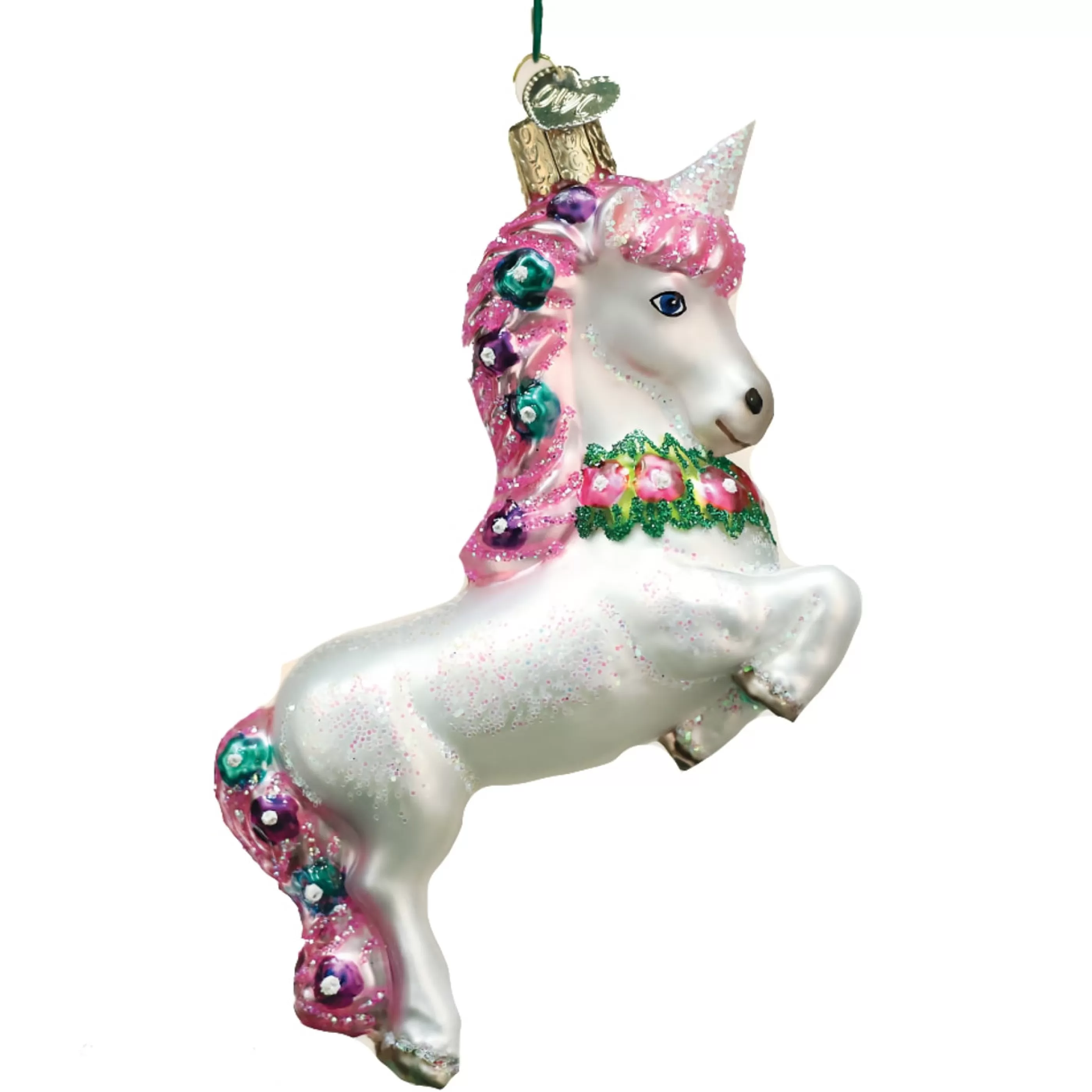 Old World Christmas Glass Hanging Christmas Ornaments | Prancing Unicorn Glass Ornament - 12Cm