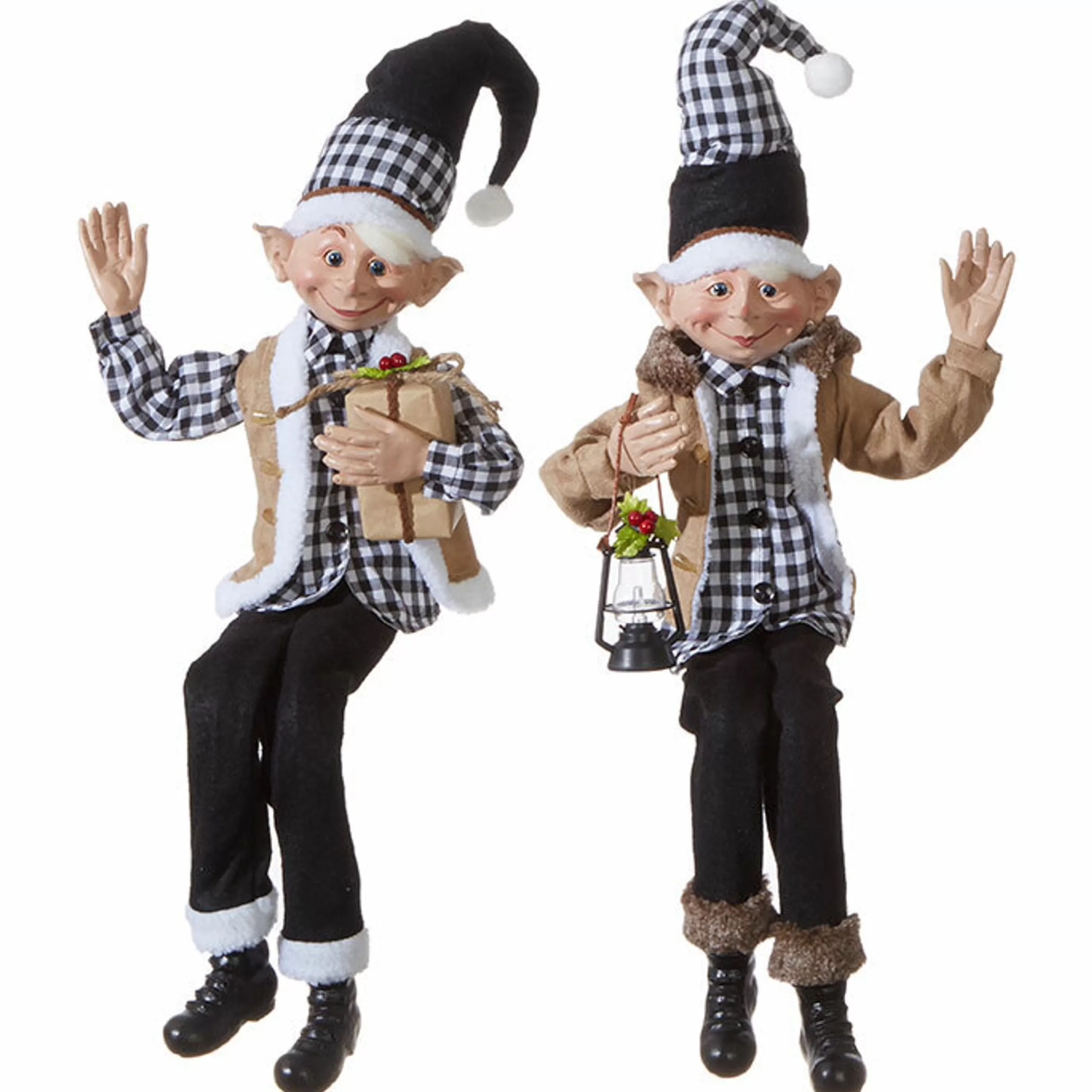 Hot RAZ Imports Raz Black And White Tartan Elf (2 Designs) - 76Cm