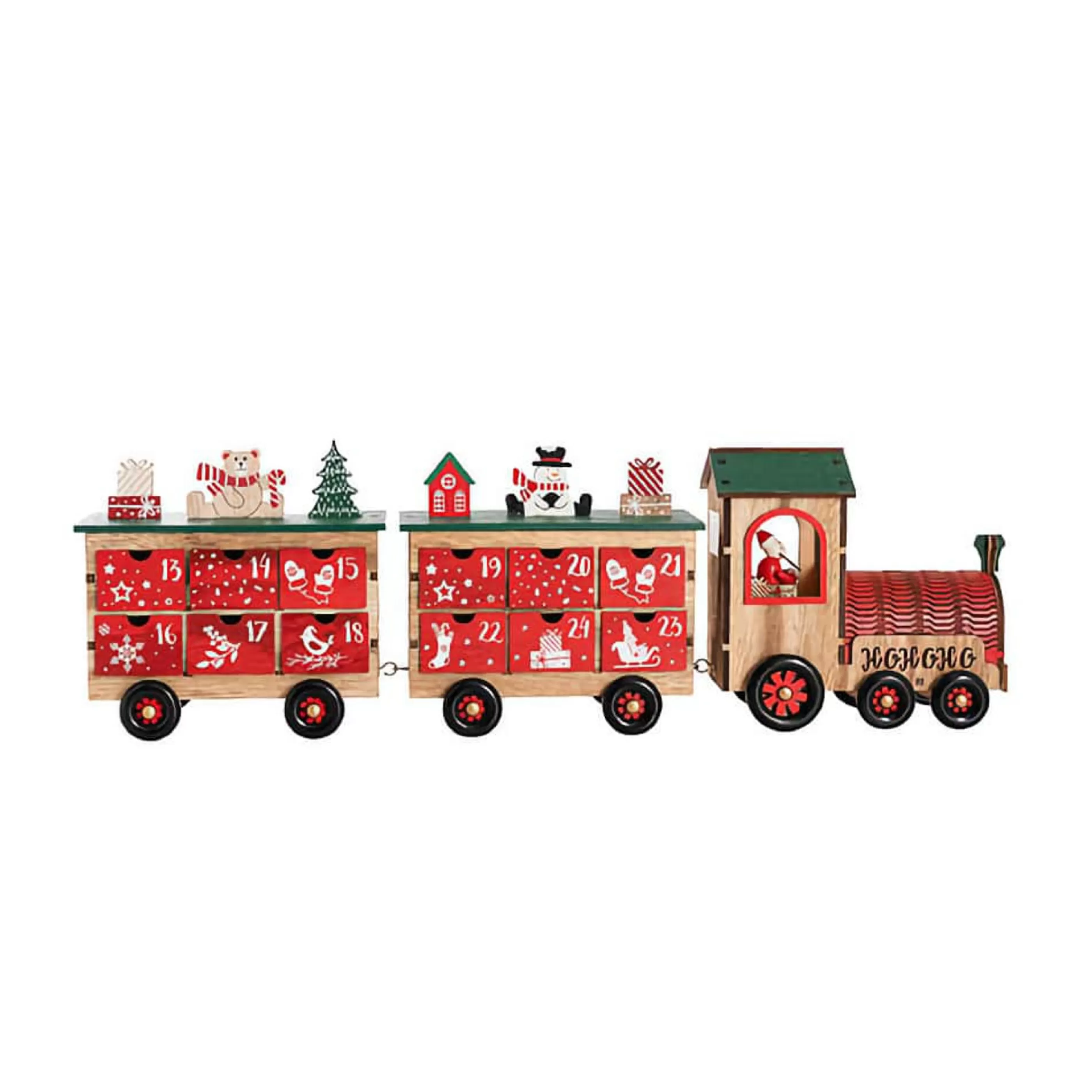 * Table Top Decorations | Red Advent Calendar Wooden Train - 60Cm