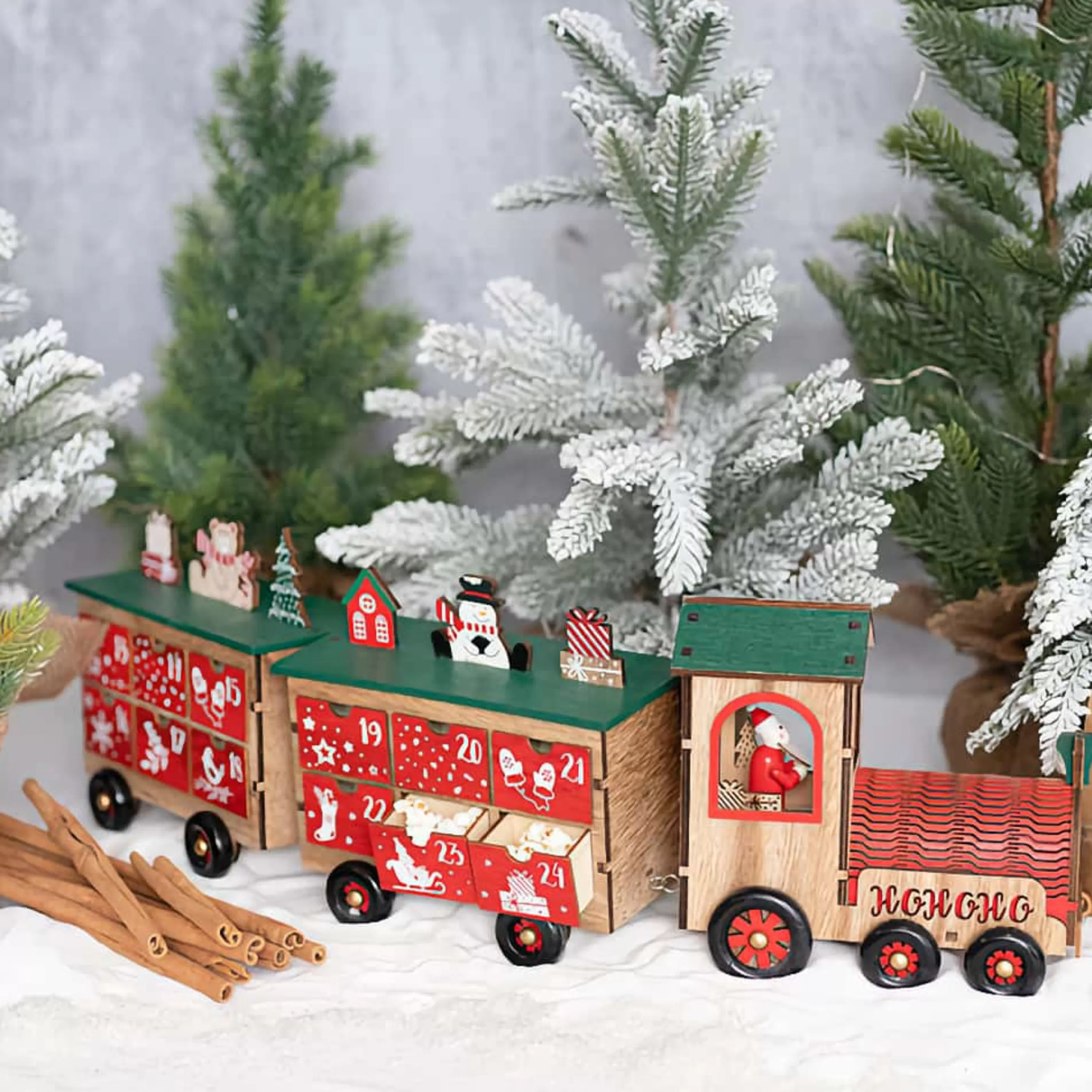 * Table Top Decorations | Red Advent Calendar Wooden Train - 60Cm