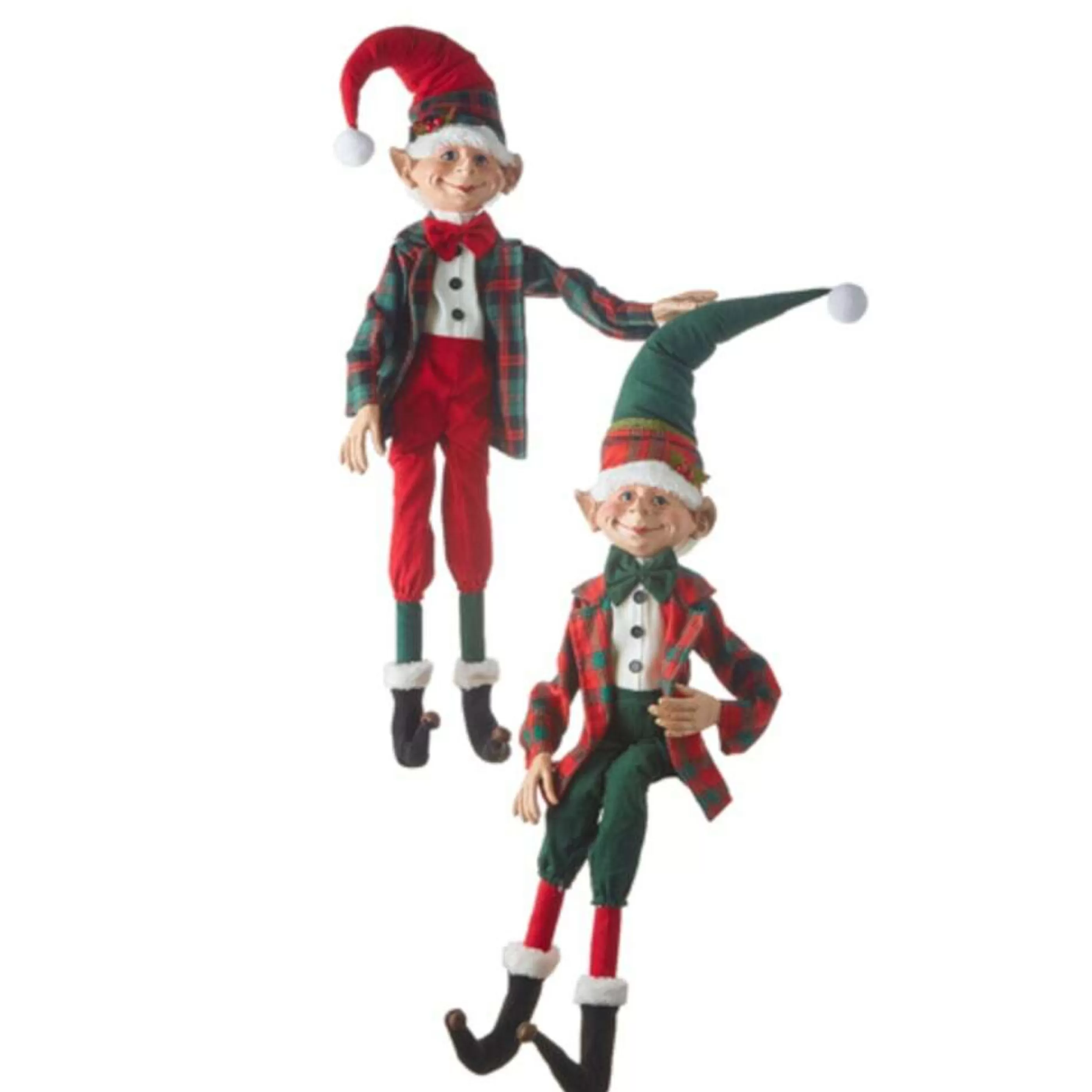 Outlet RAZ Imports Red And Green Tartan Posable Elf (2 Styles) - 76Cm