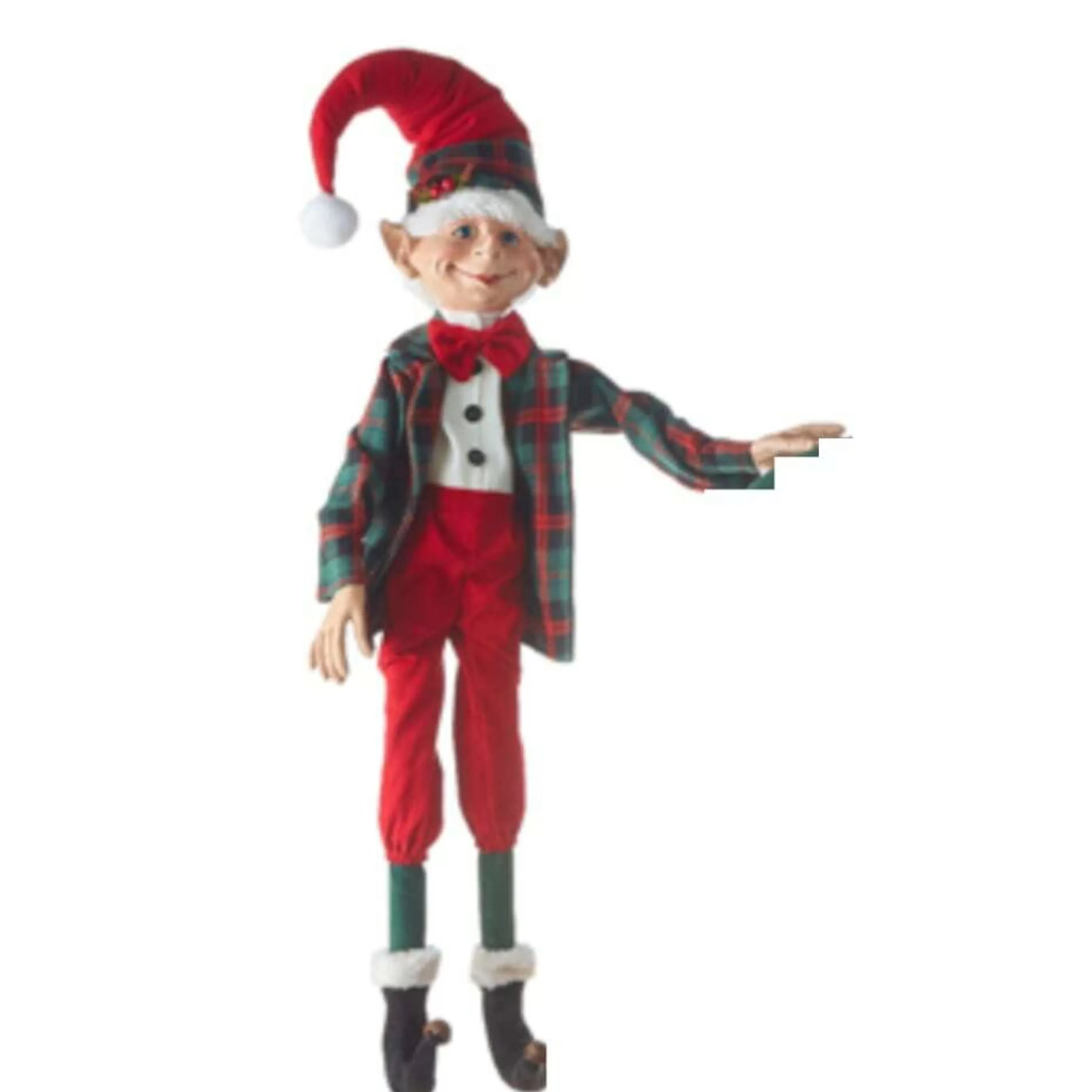 Outlet RAZ Imports Red And Green Tartan Posable Elf (2 Styles) - 76Cm