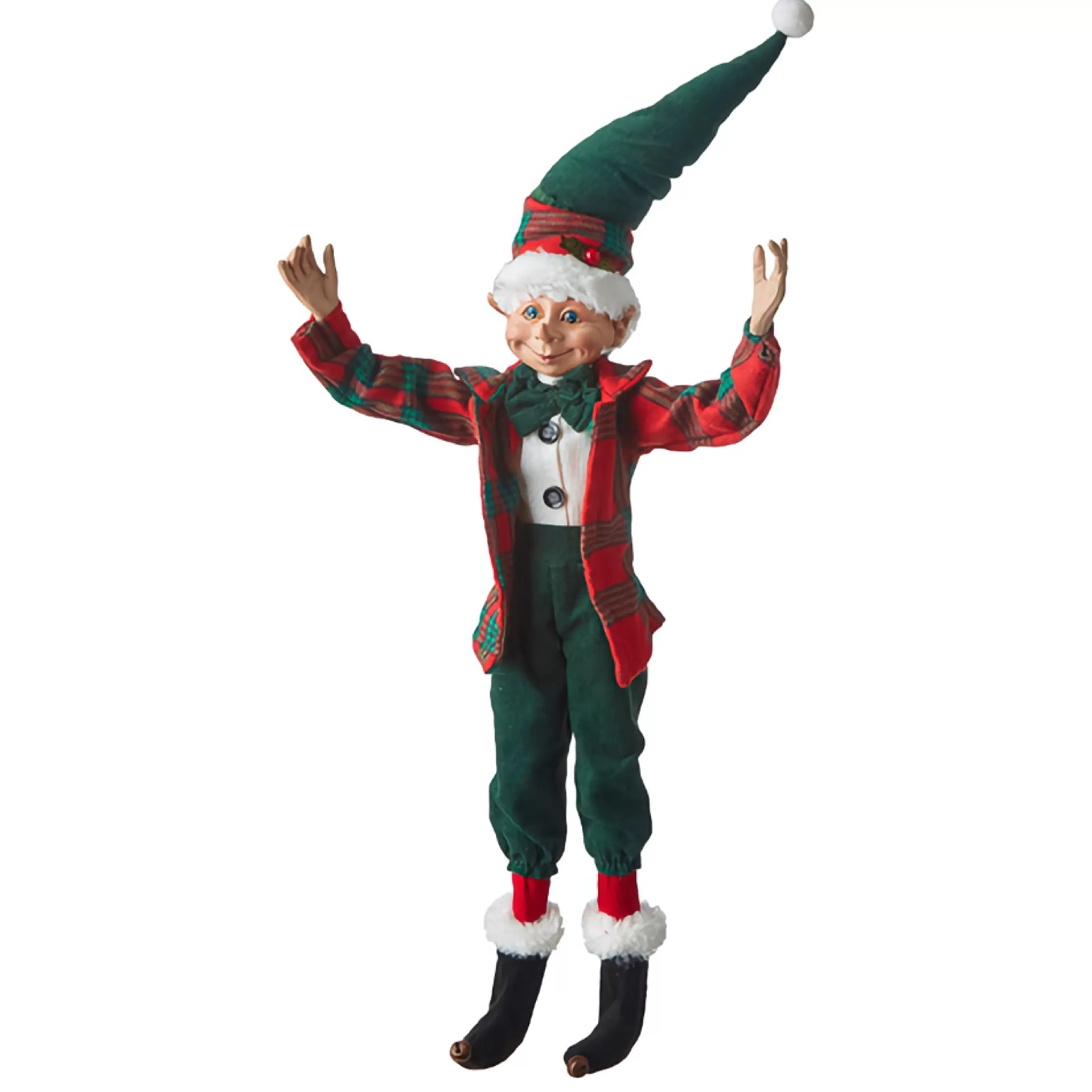 Cheap RAZ Imports Red And Green Tartan Posable Elf - 41Cm