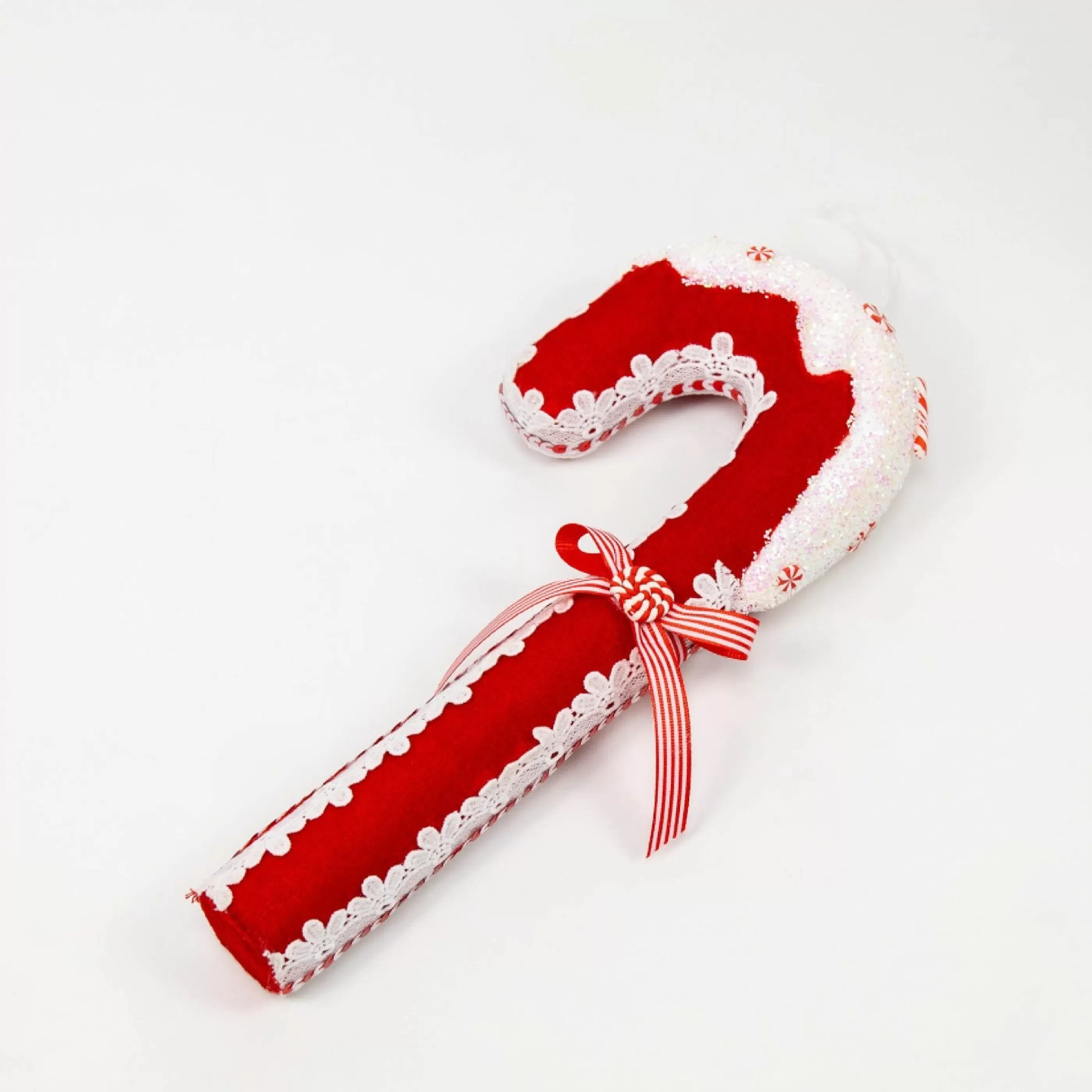 * Hanging Christmas Baubles | Red And White Candy Cane With Frosting - 56Cm