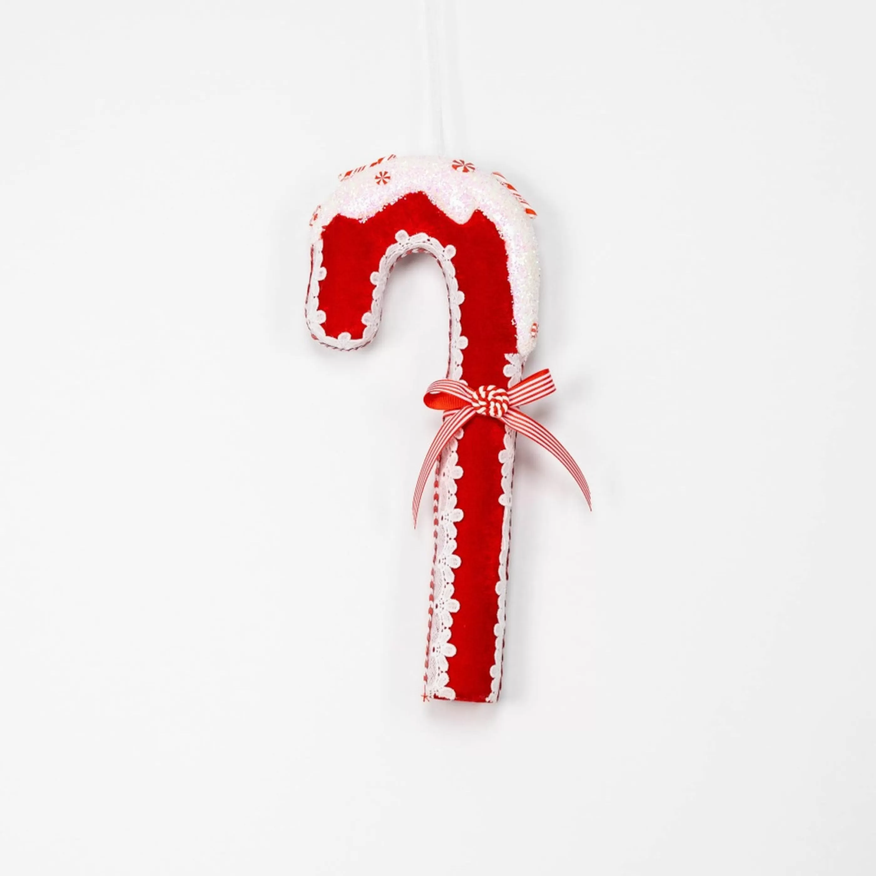 * Hanging Christmas Baubles | Red And White Candy Cane With Frosting - 56Cm