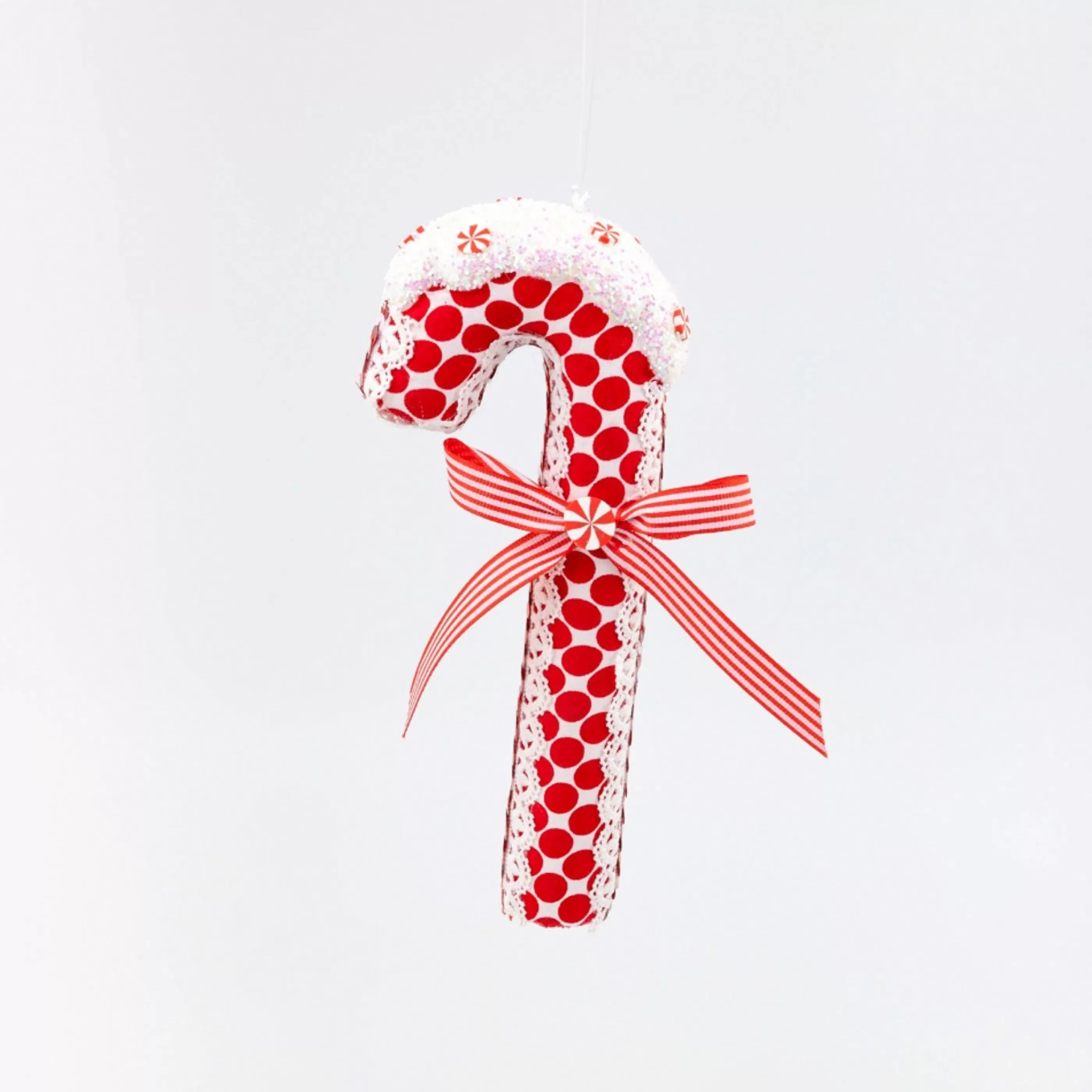 * Hanging Christmas Ornaments | Red And White Candy Cane With Striped Bow - 22Cm