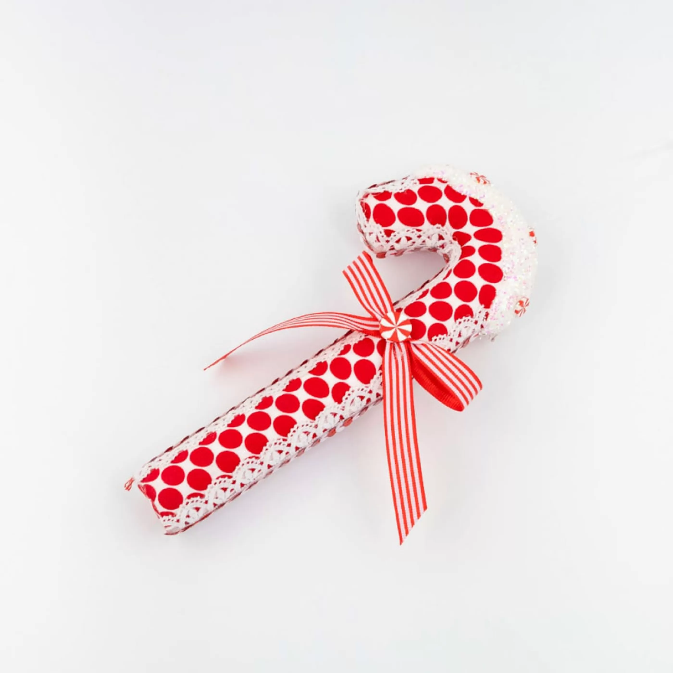 * Hanging Christmas Ornaments | Red And White Candy Cane With Striped Bow - 22Cm