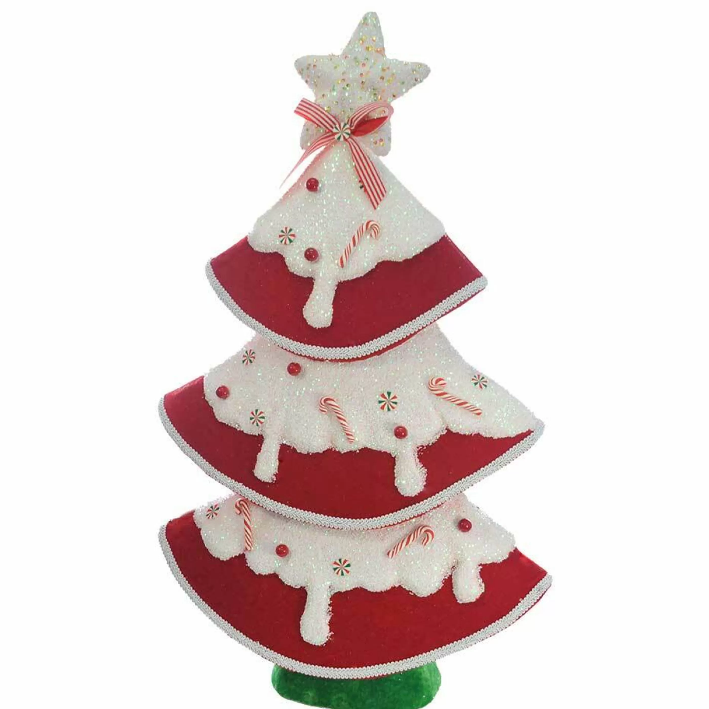 * Table Top Decorations | Red And White Velvet Christmas Tree - 64Cm