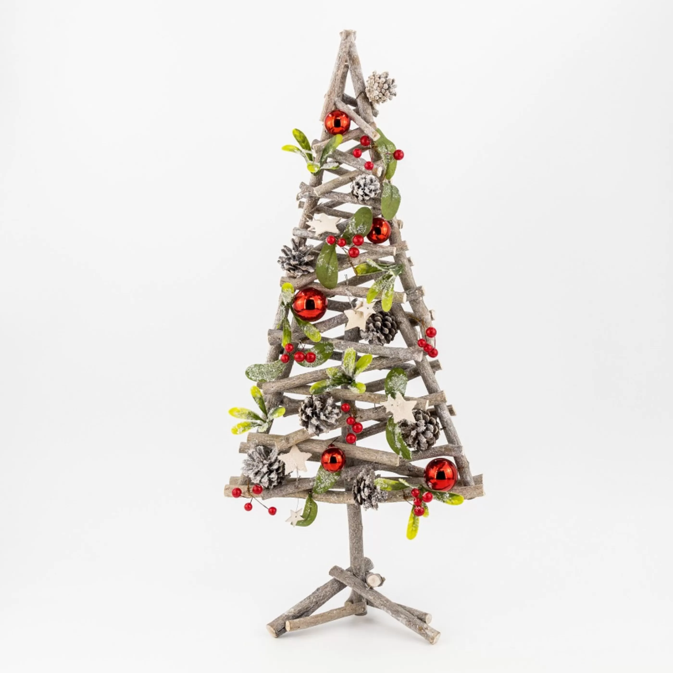 Flash Sale * Red Bauble And Pinecone Twig Tree - 68Cm