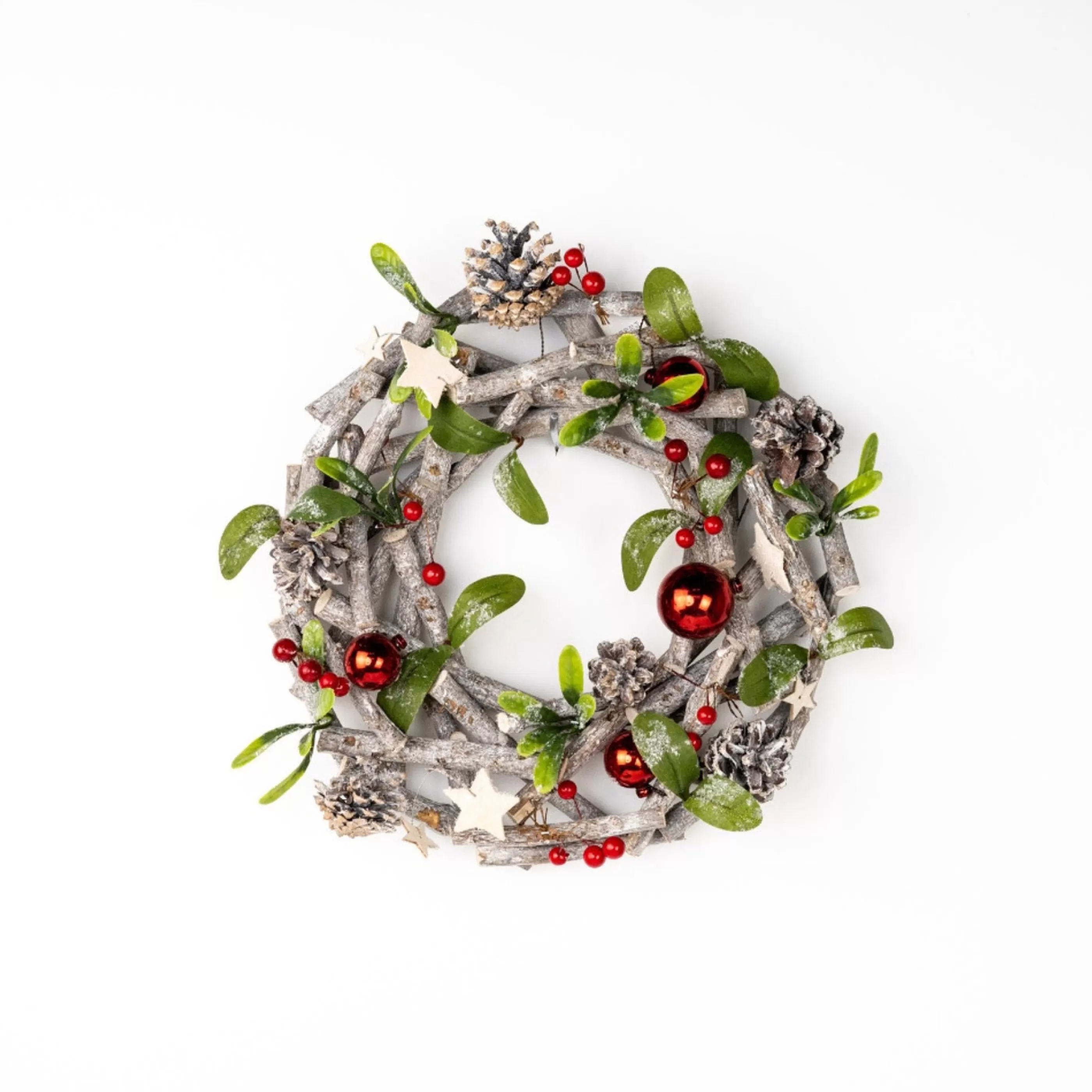 * Wreaths | Red Bauble And Pinecone Twig Wreath - 30Cm