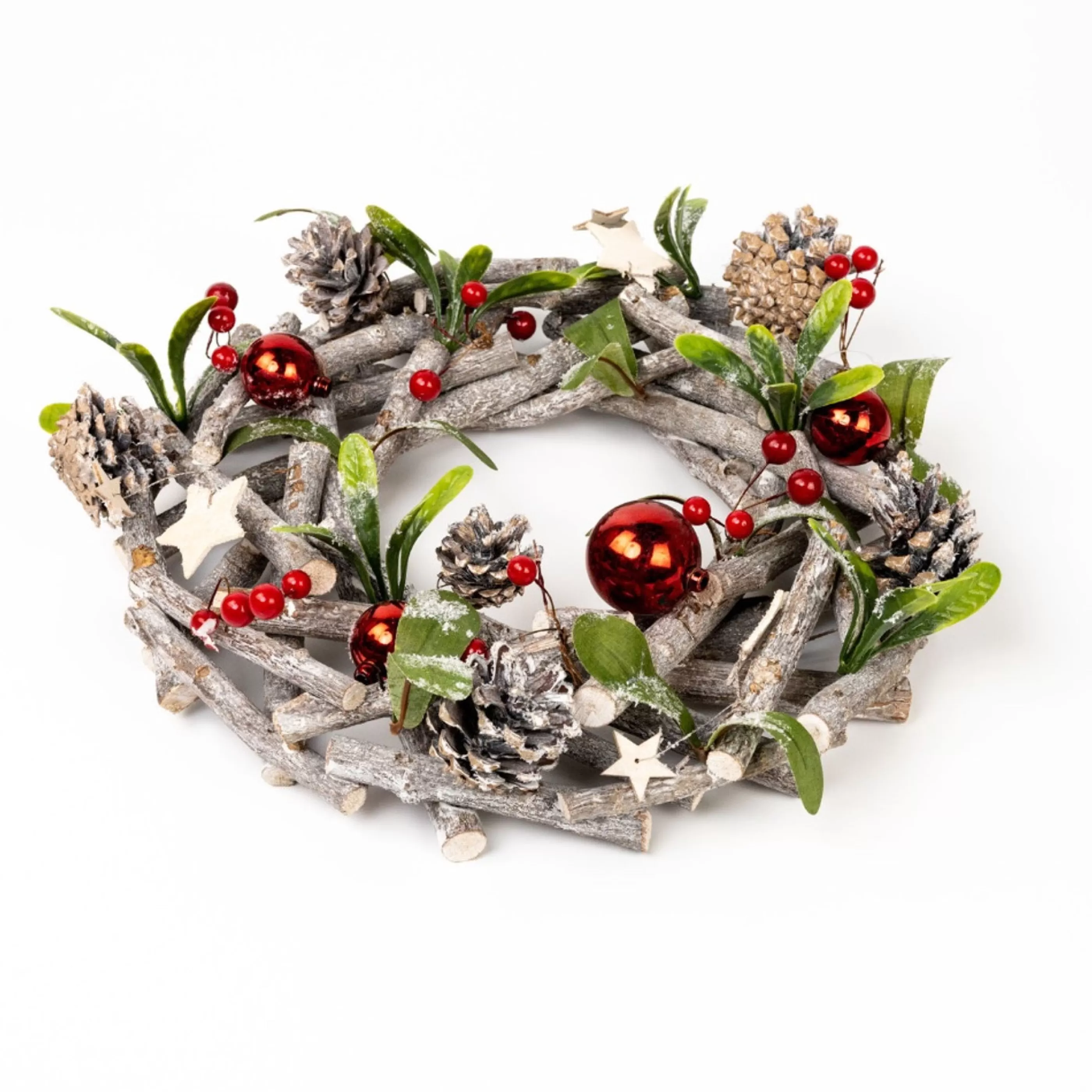 * Wreaths | Red Bauble And Pinecone Twig Wreath - 30Cm