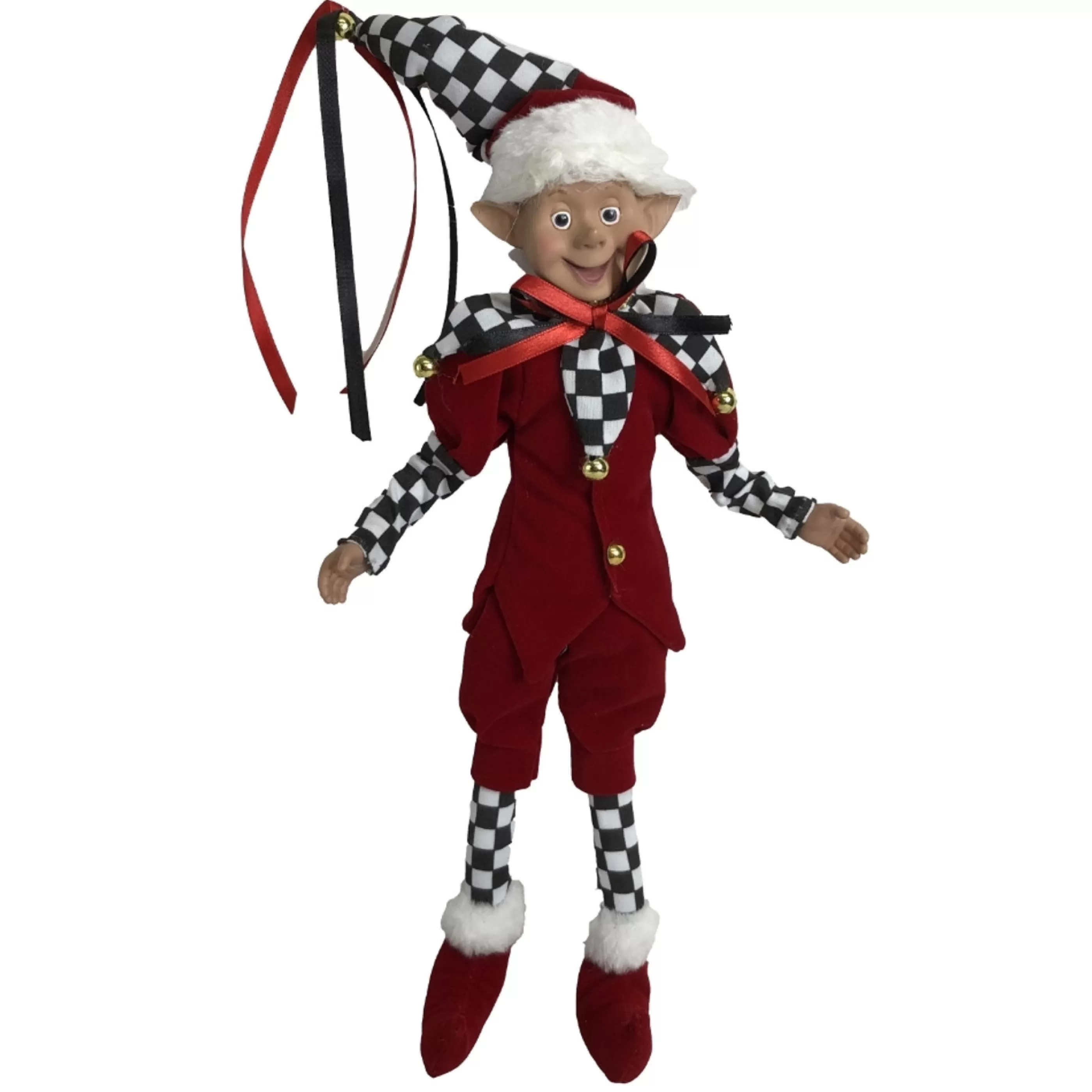 Store * Red Black Harlequin Christmas Elf - 45Cm