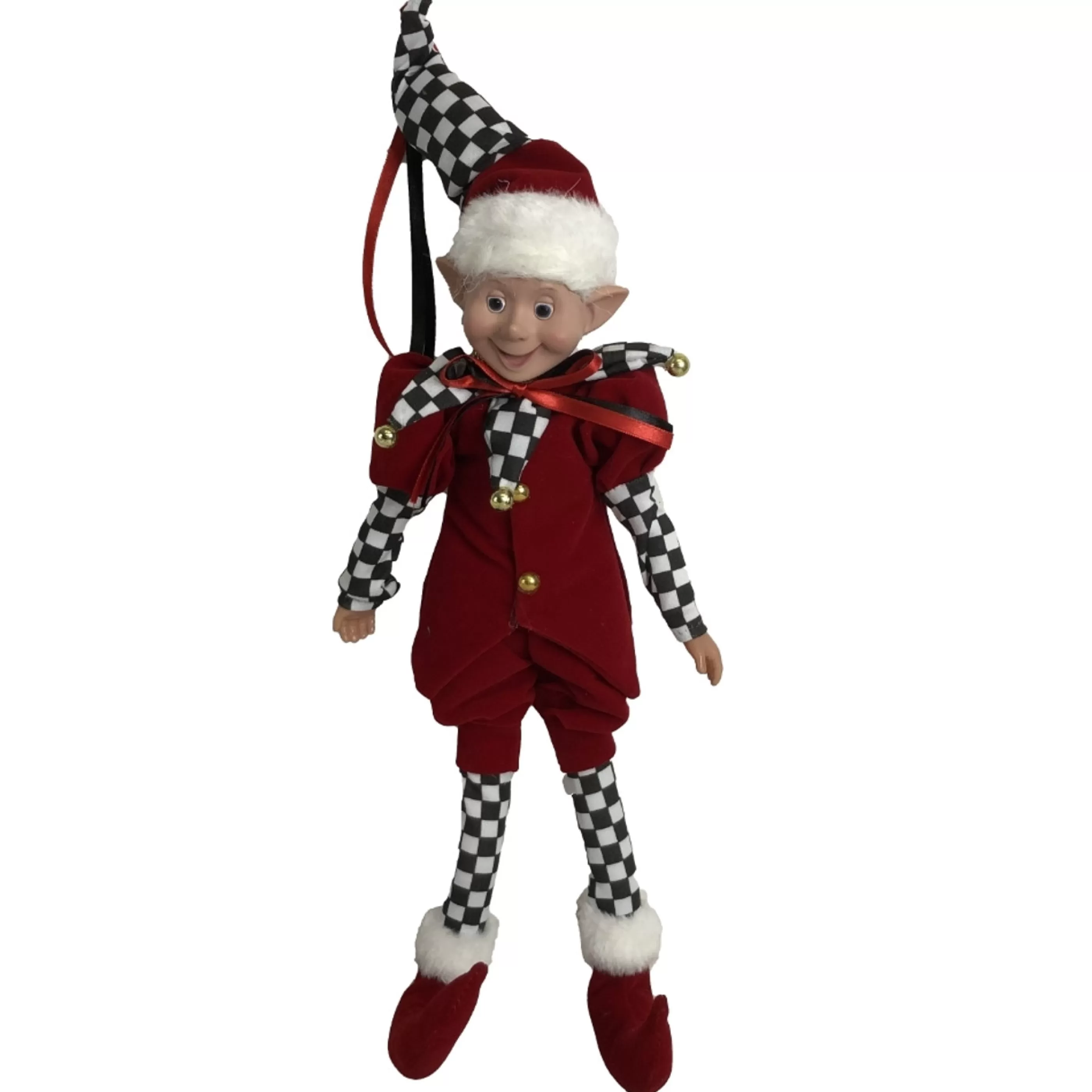 Fashion * Red Black White Harlequin Christmas Elf - 35Cm