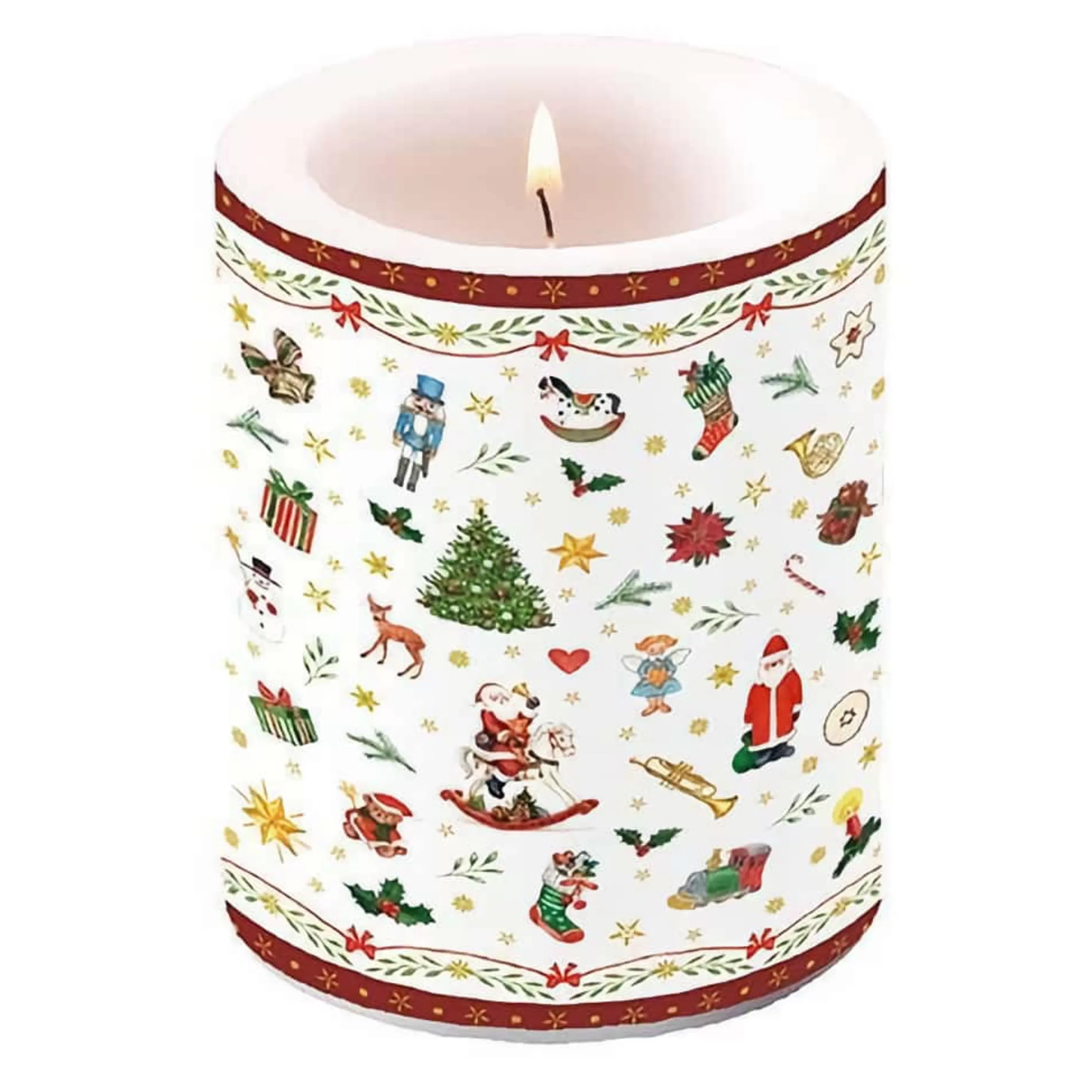 New * Red Candle With Symbols Of Christmas- 12Cm