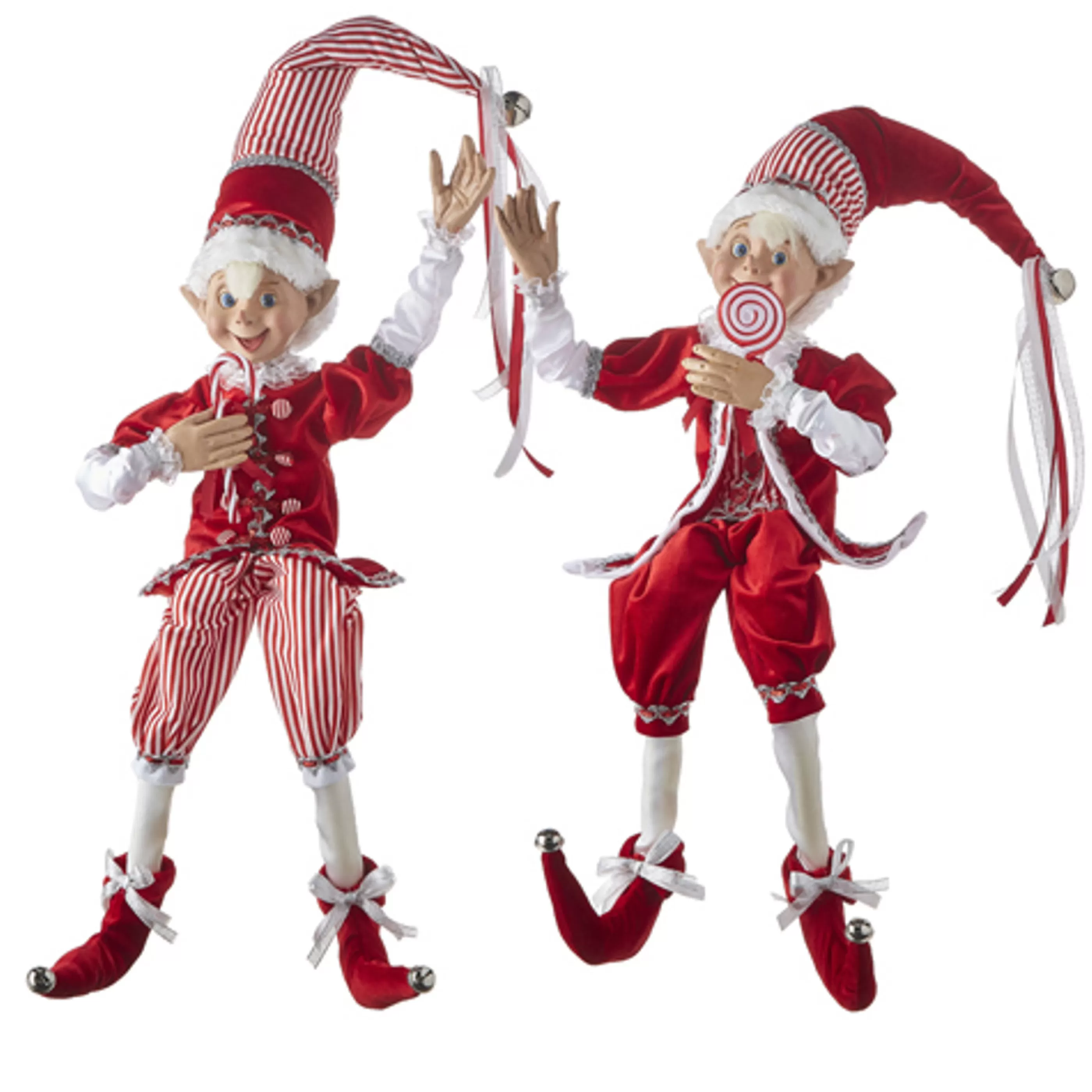 RAZ Imports Gingerbread Candy Christmas | Red Candy Stripe Posable Elf (2 Styles) - 76Cm