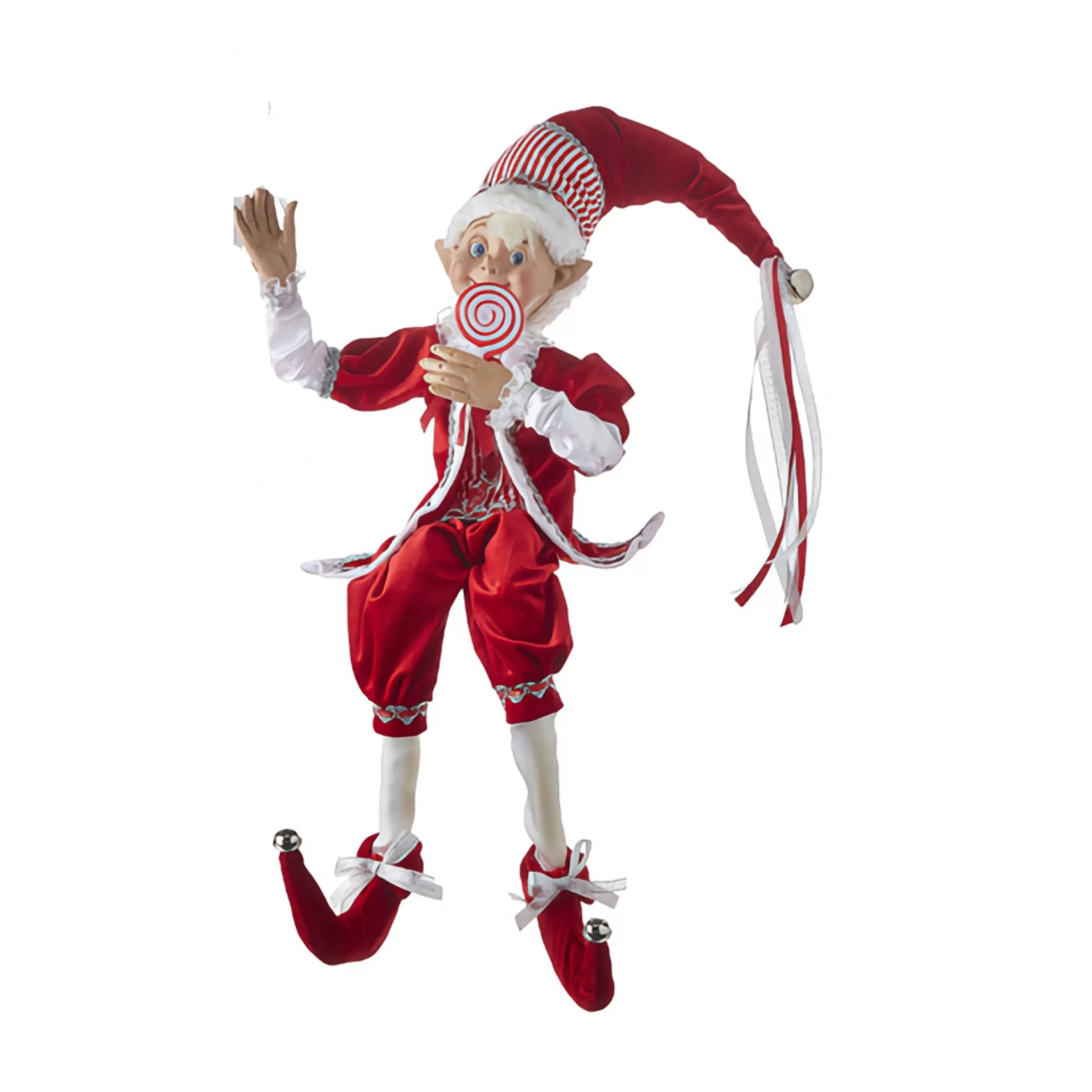 RAZ Imports Gingerbread Candy Christmas | Red Candy Stripe Posable Elf (2 Styles) - 76Cm