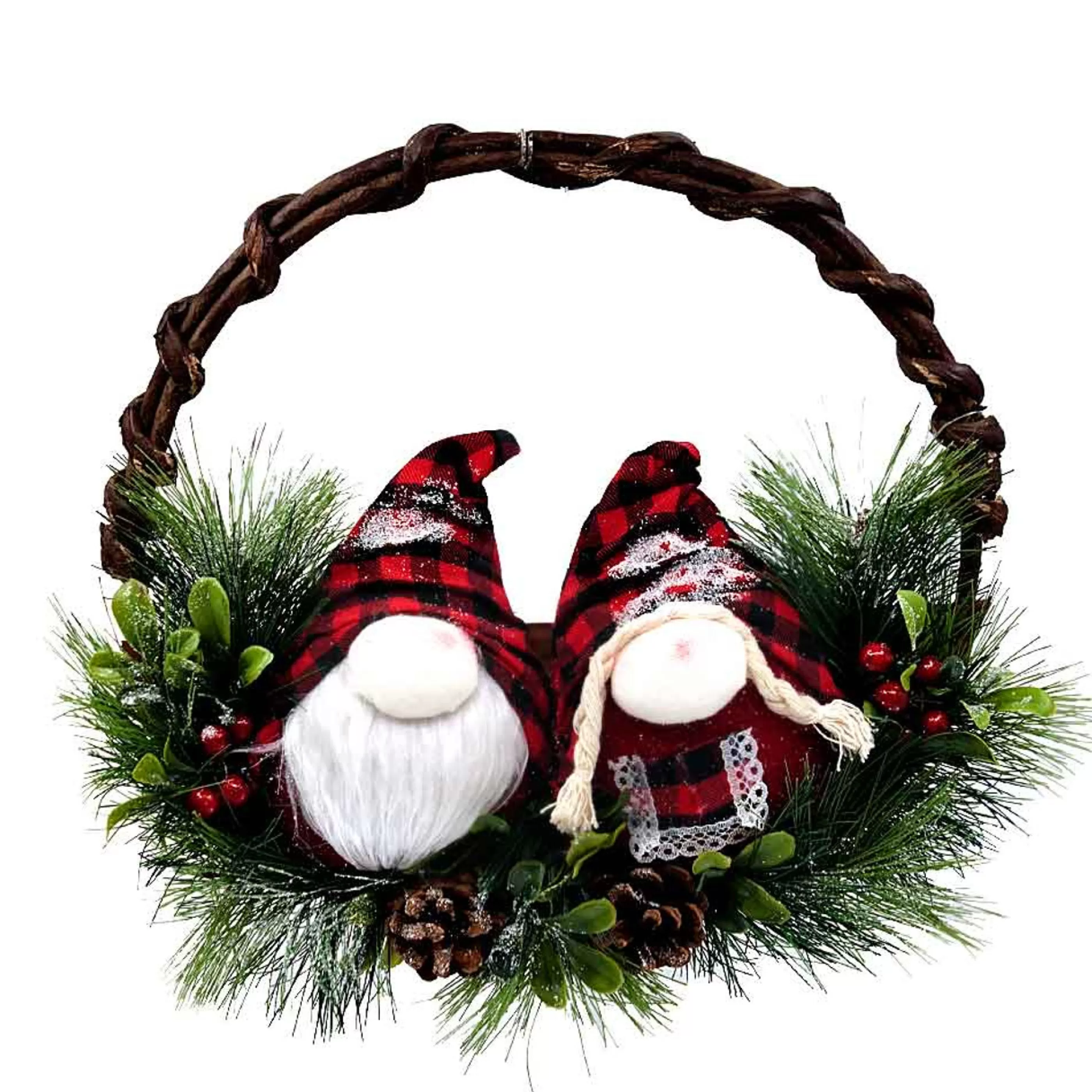 * Wreaths | Red Christmas Gnomes In Wreath - 31Cm