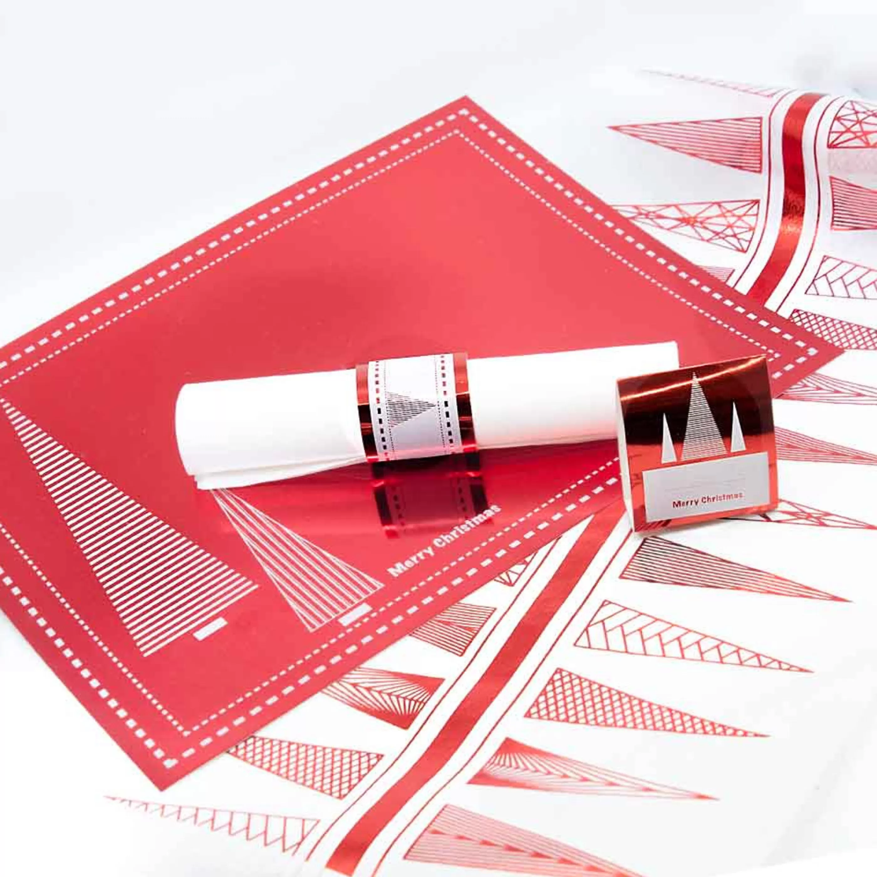 * Table Top Decorations | Red Foil Stripe Christmas Design Table Setting Pack