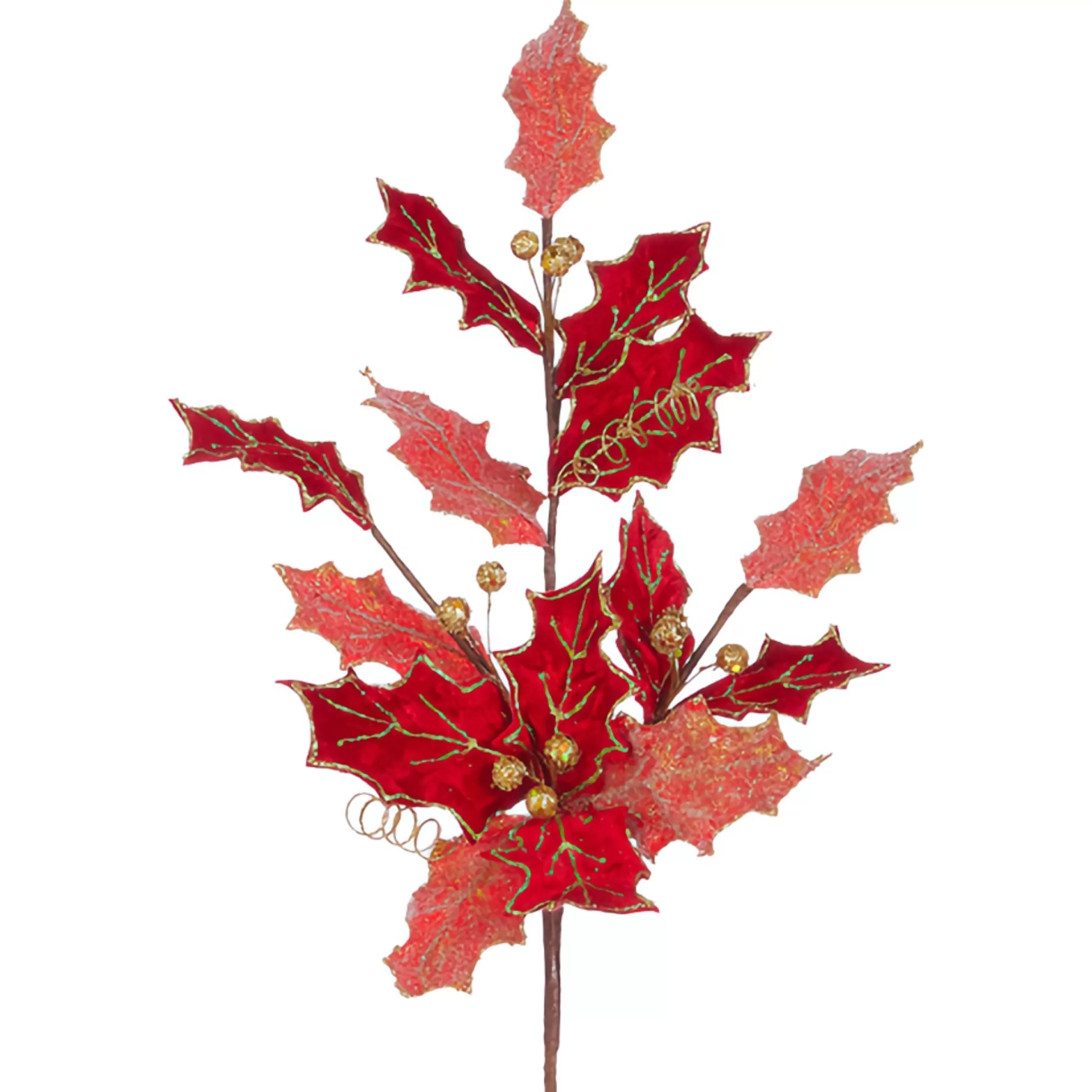 * Festive Sprays | Red Glittered Holly Spray - 71Cm